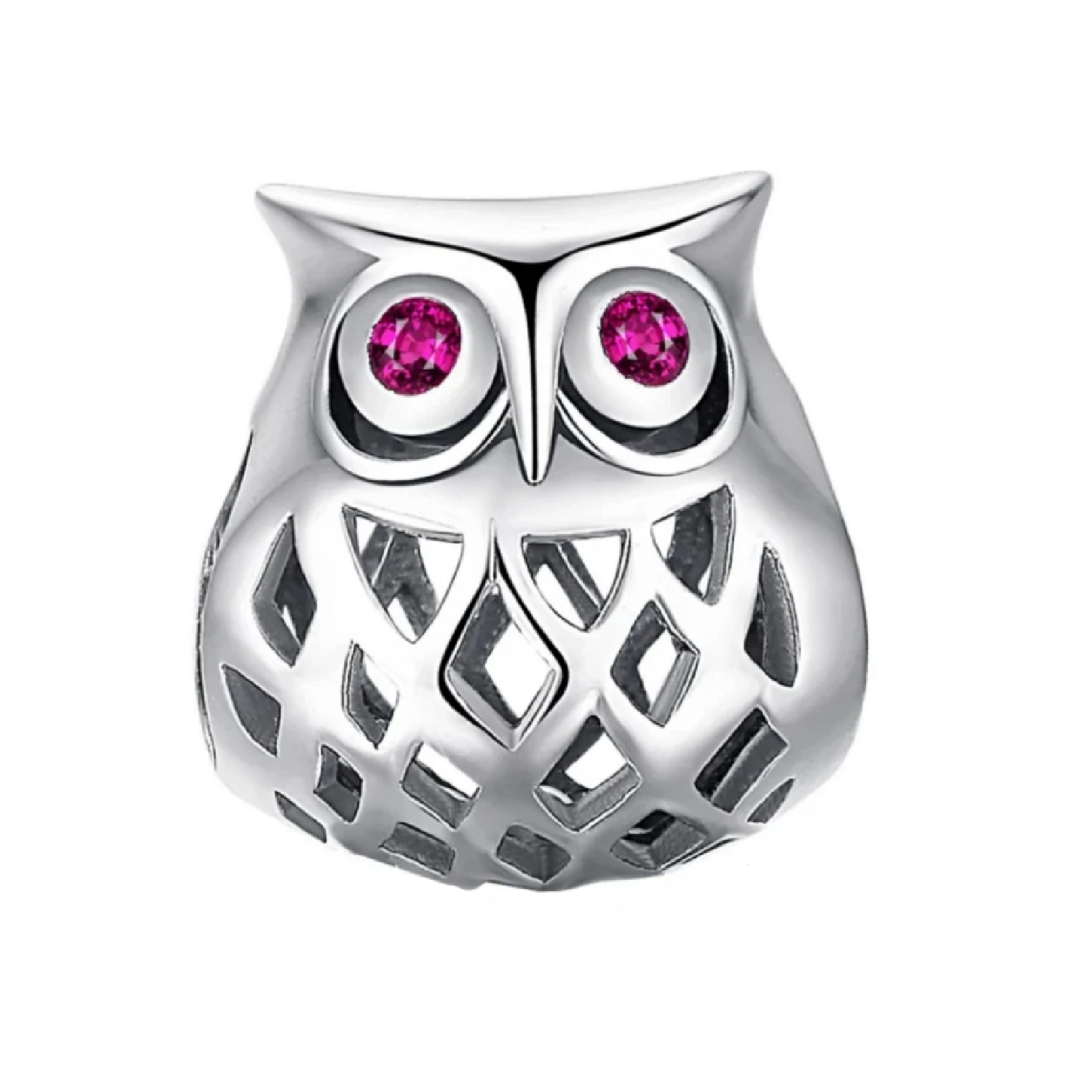 CHARM BÚHO CON OJOS CIRCONES ROSA EN PLATA 925 SILVER HEART - 1