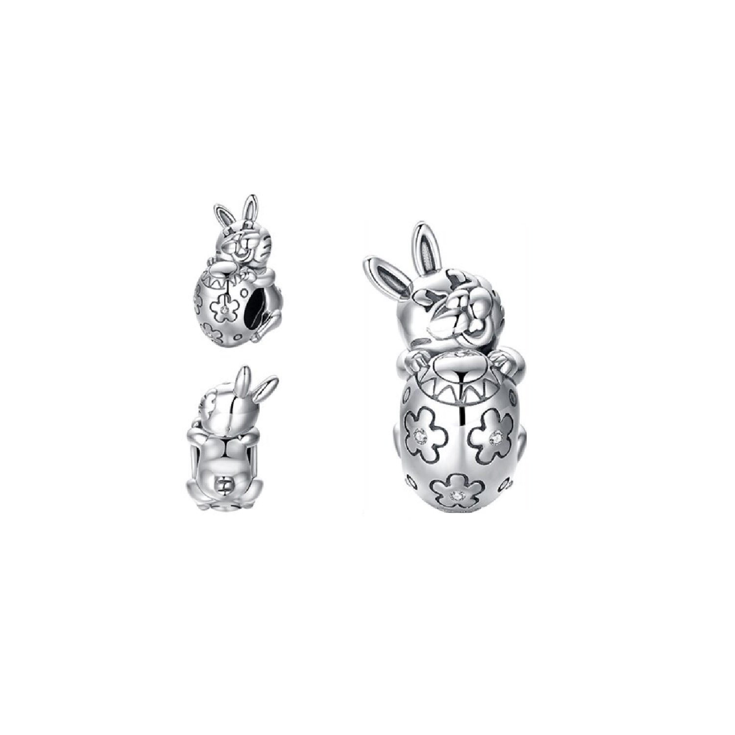 CHARM CONEJO DE PASCUA CON HUEVO EN PLATA 925 SILVER HEART - 3