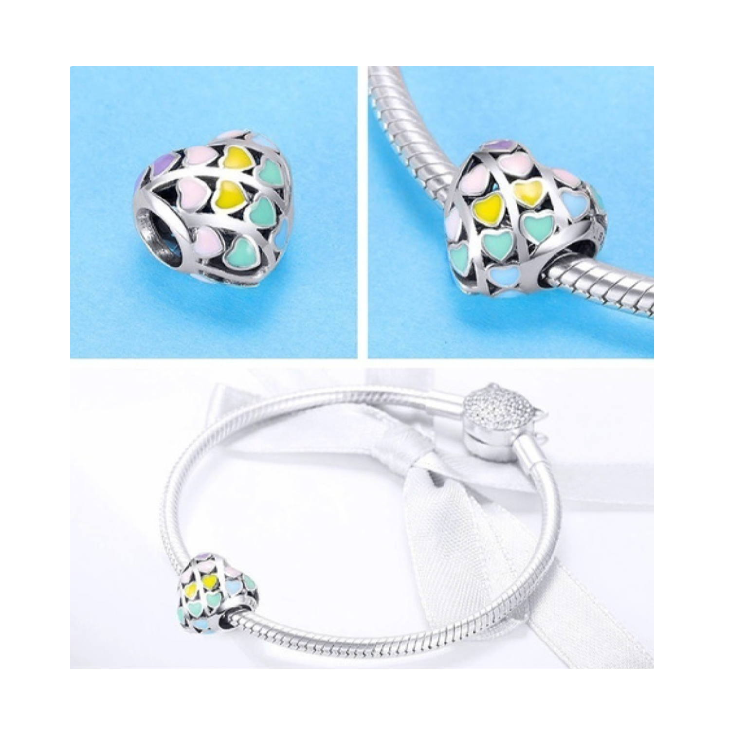 CHARM CORAZONES DE COLORES EN PLATA 925 SILVER HEART - 2