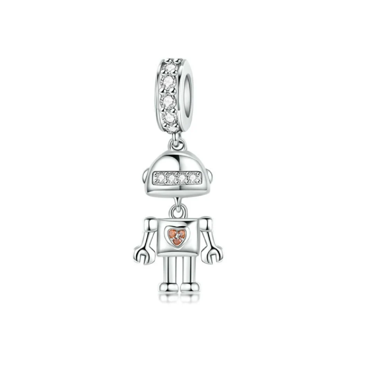 CHARM ROBOT CON CIRCONES Y CORAZÓN EN PLATA 925 SILVER HEART - 1