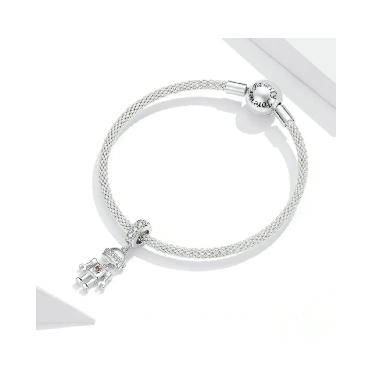 CHARM ROBOT CON CIRCONES Y CORAZÓN EN PLATA 925 SILVER HEART - 3