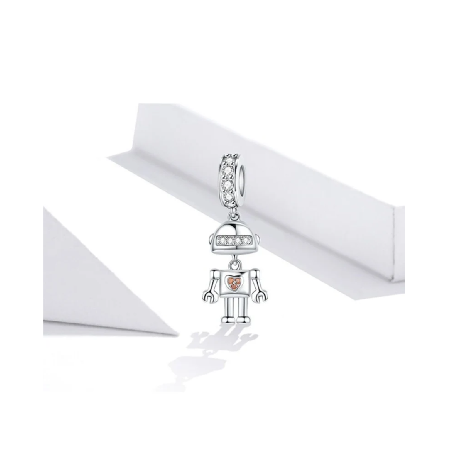 CHARM ROBOT CON CIRCONES Y CORAZÓN EN PLATA 925 SILVER HEART - 4