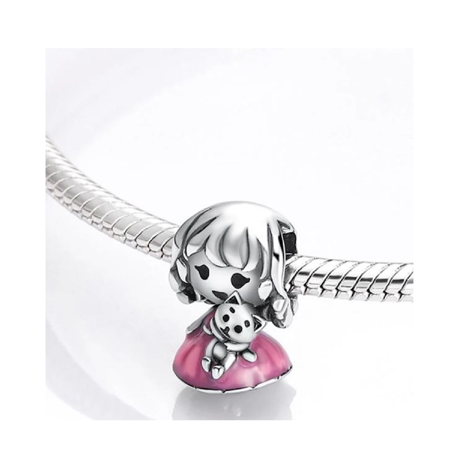 CHARM NIÑA Y GATITO TIERNO EN PLATA 925 SILVER HEART - 2