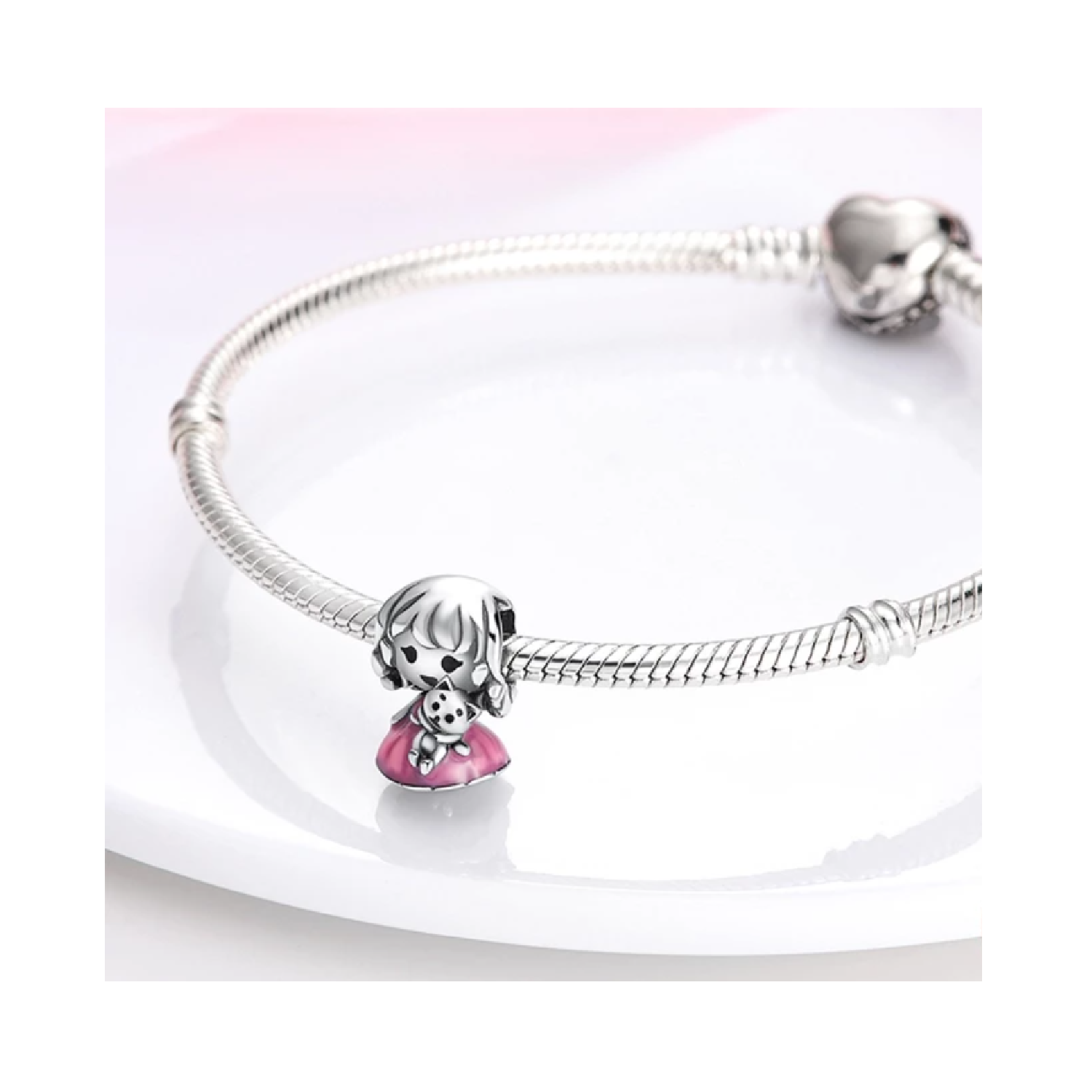 CHARM NIÑA Y GATITO TIERNO EN PLATA 925 SILVER HEART - 3