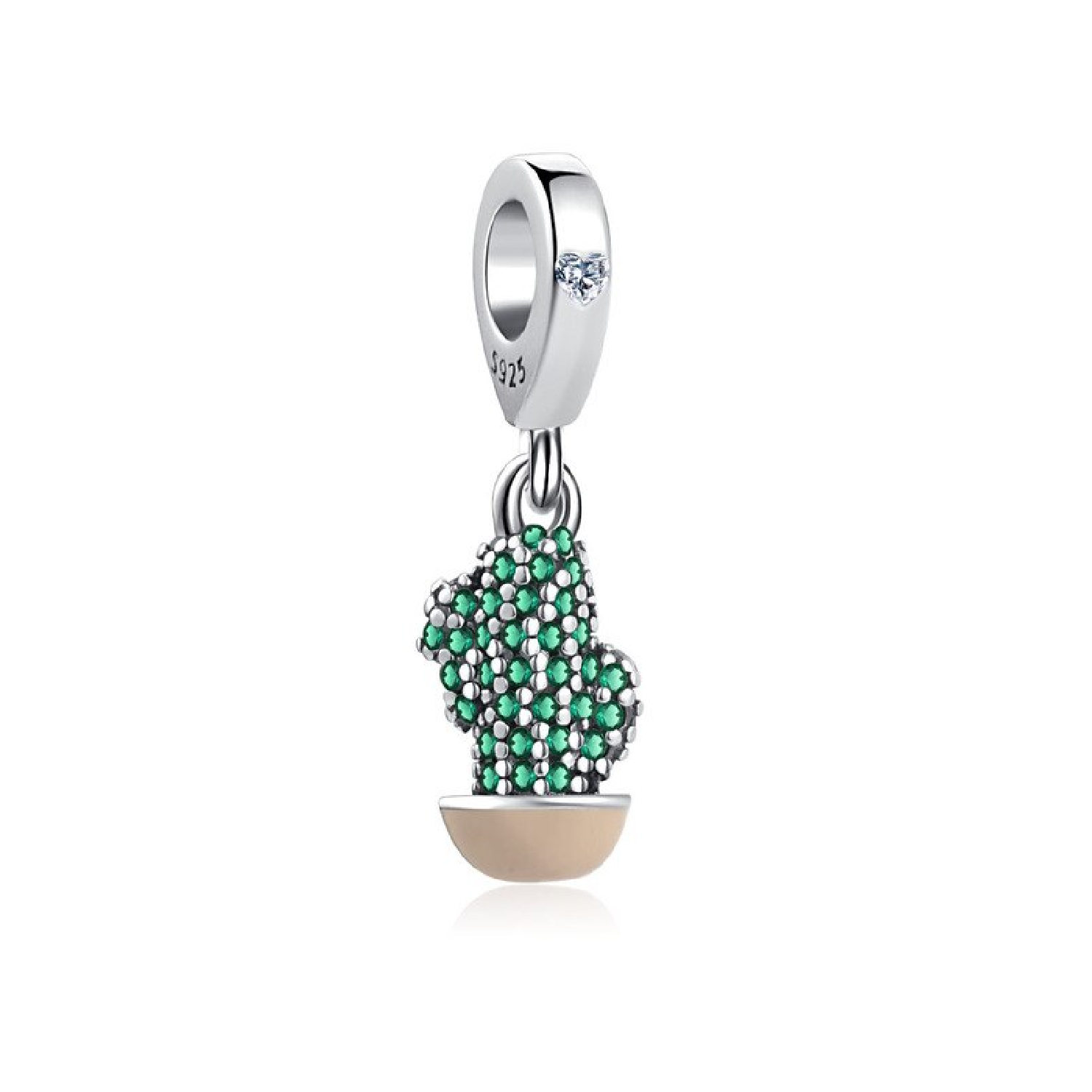 CHARM CACTUS Y CIRCONES VERDES EN PLATA 925 SILVER HEART - 1