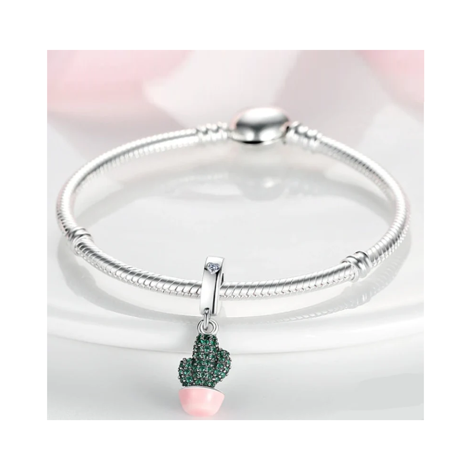 CHARM CACTUS Y CIRCONES VERDES EN PLATA 925 SILVER HEART - 2