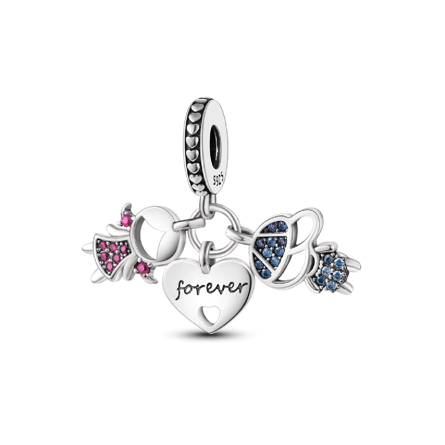 CHARM PAREJA Y CORAZÓN DE AMOR EN PLATA 925 SILVER HEART - 1