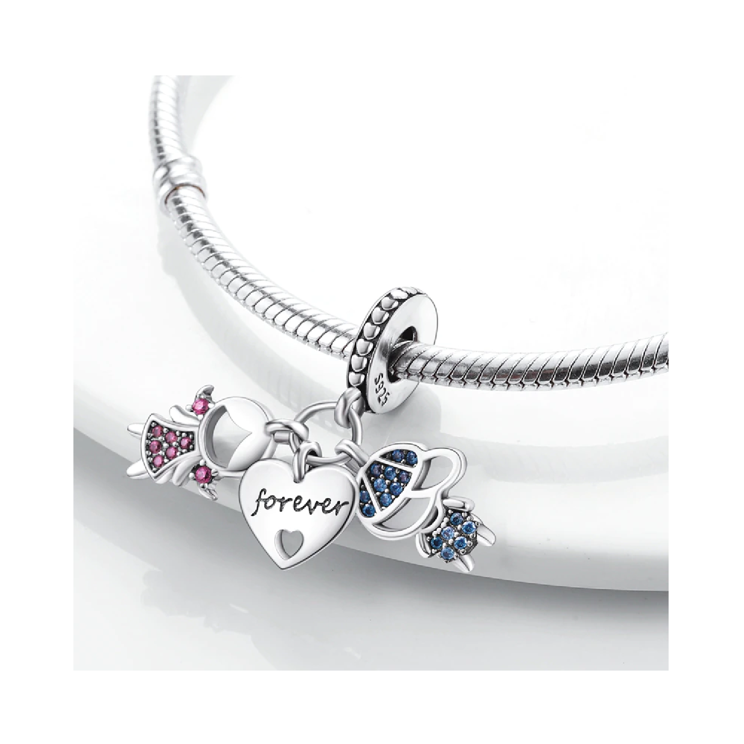 CHARM PAREJA Y CORAZÓN DE AMOR EN PLATA 925 SILVER HEART - 2