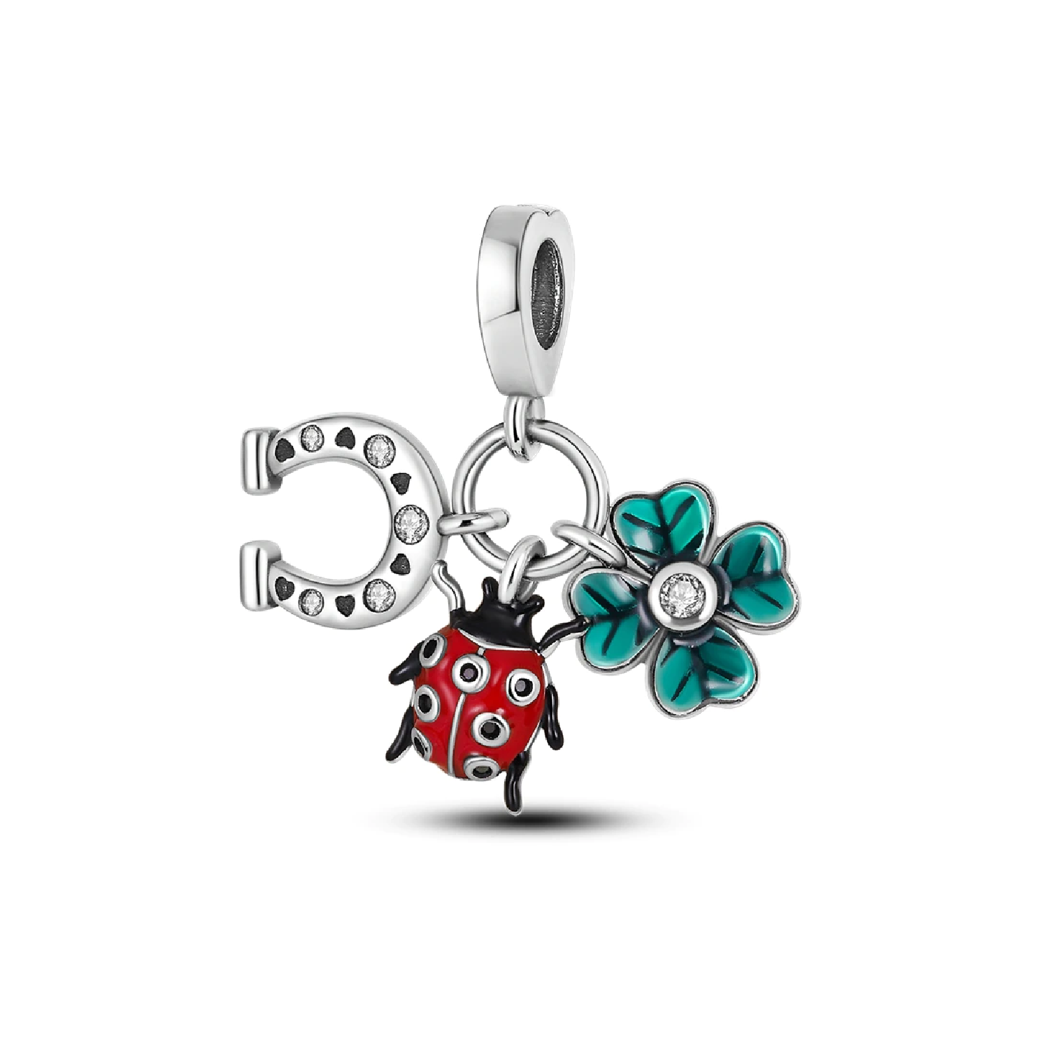 CHARM TRIPLE SUERTE Y CIRCONES EN PLATA 925 SILVER HEART - 1