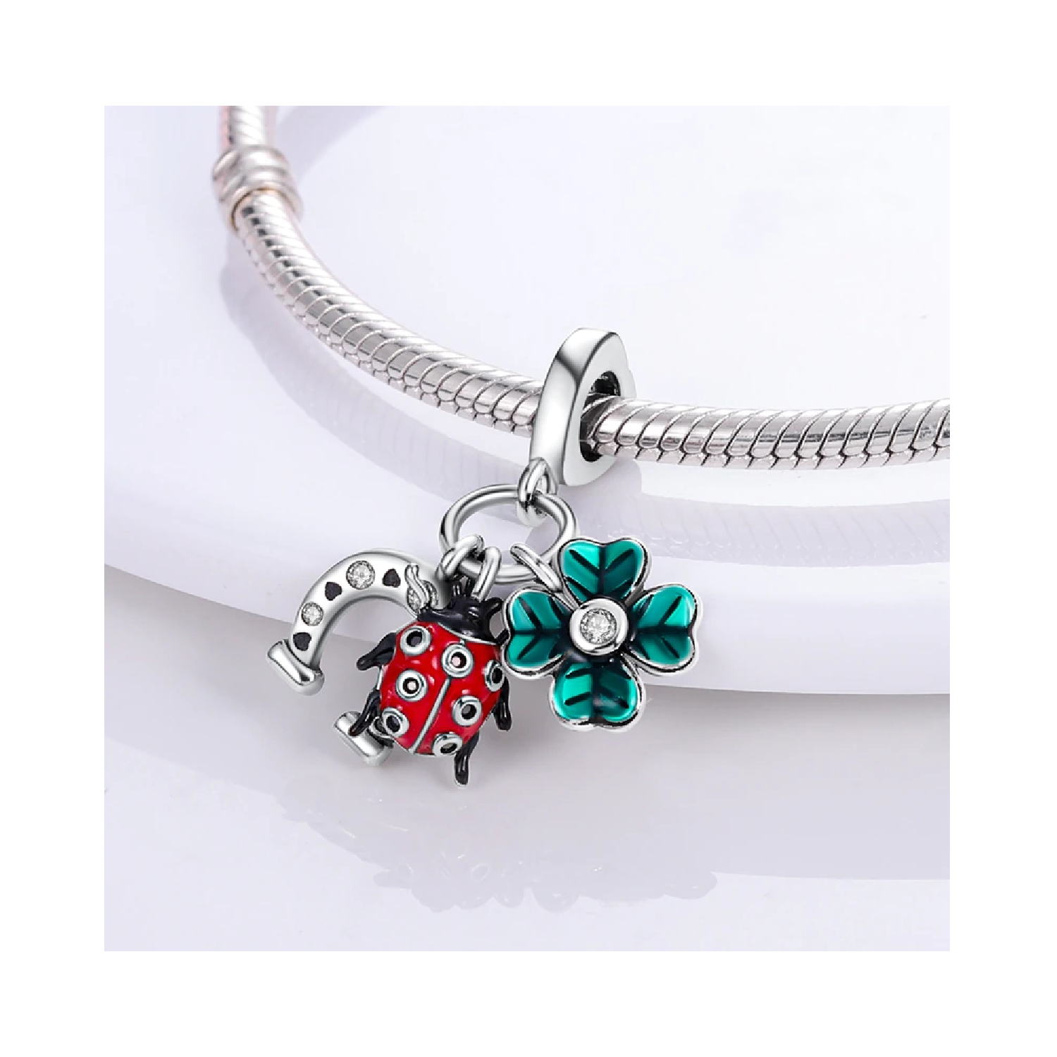 CHARM TRIPLE SUERTE Y CIRCONES EN PLATA 925 SILVER HEART - 2