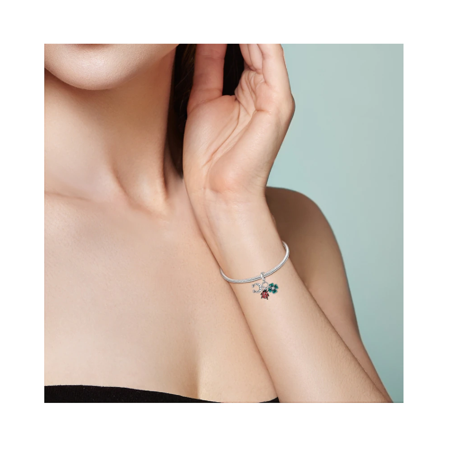 CHARM TRIPLE SUERTE Y CIRCONES EN PLATA 925 SILVER HEART - 4