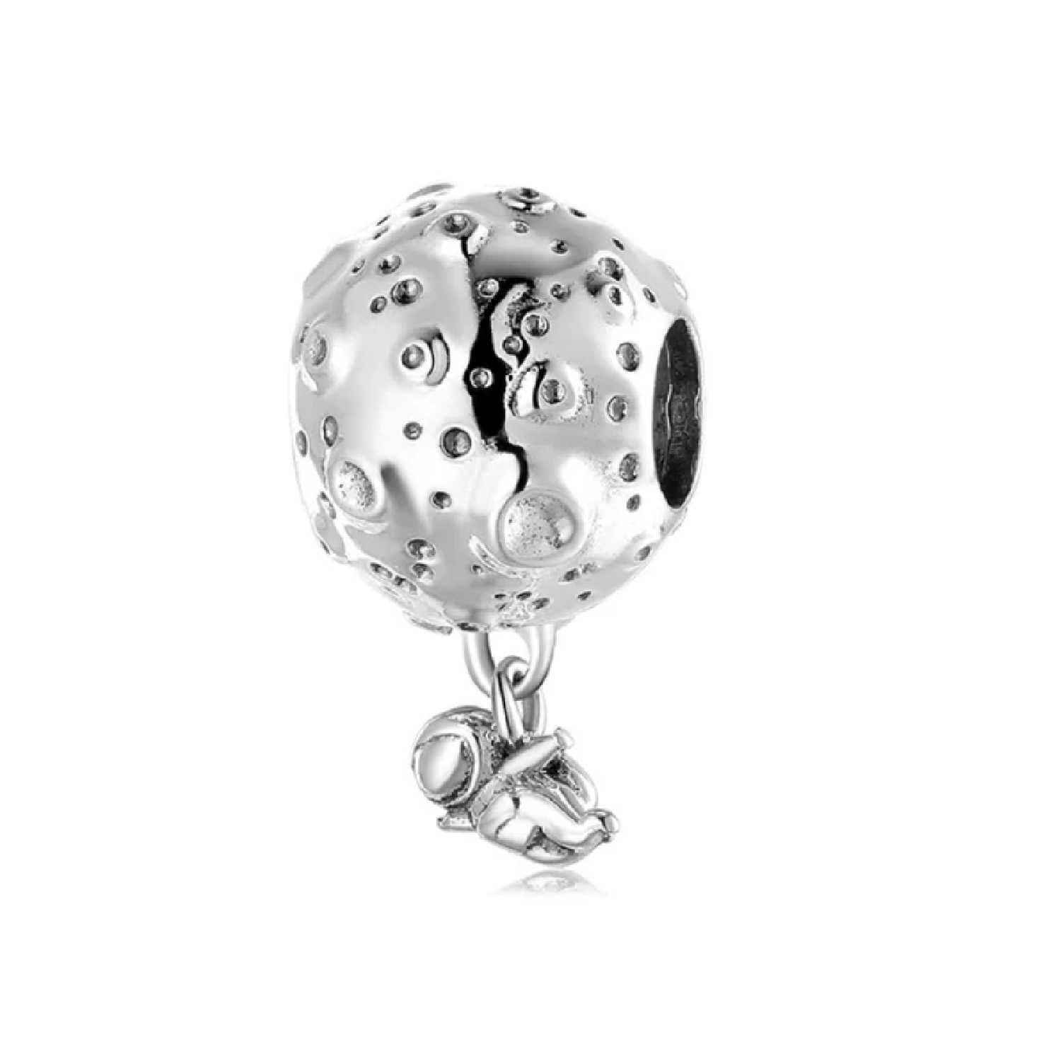 CHARM LUNA Y ASTRONAUTA FLOTANTE EN PLATA 925 SILVER HEART - 1