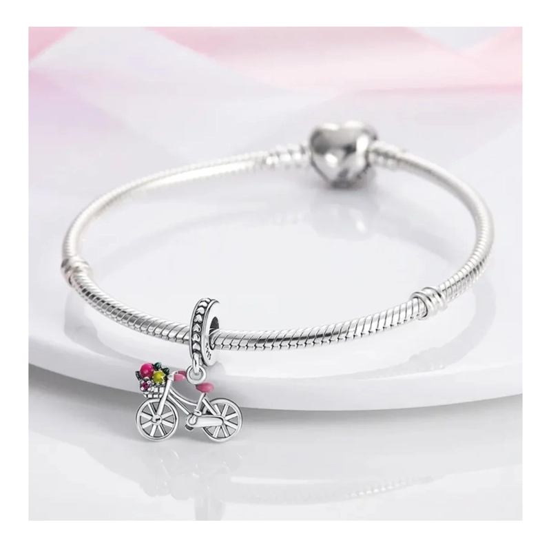 CHARM BICICLETA Y CORAZONES DE AMOR EN PLATA 925 SILVER HEART - 3