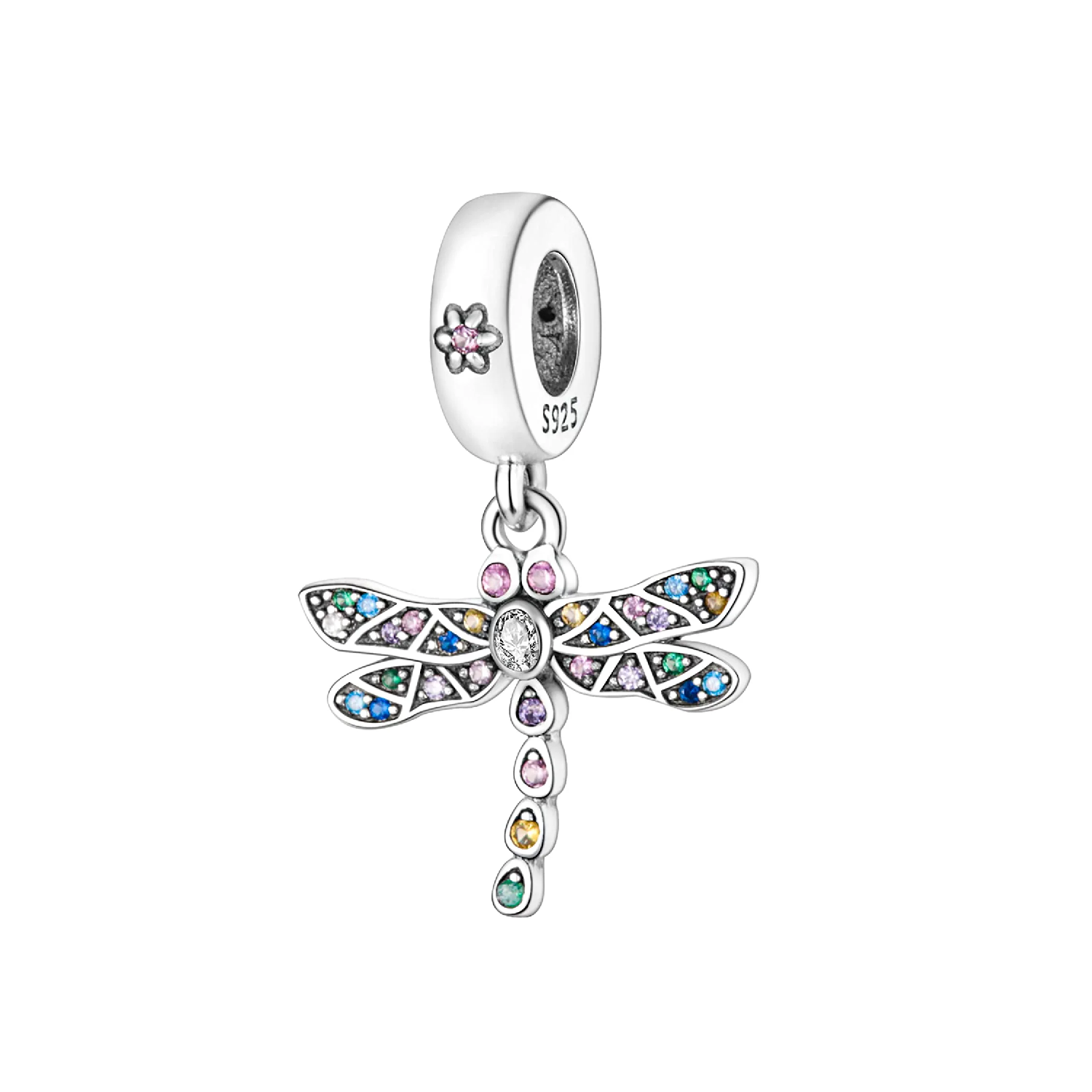 CHARM LIBÉLULA Y CIRCONES MULTICOLOR PLATA 925 SILVER HEART - 1