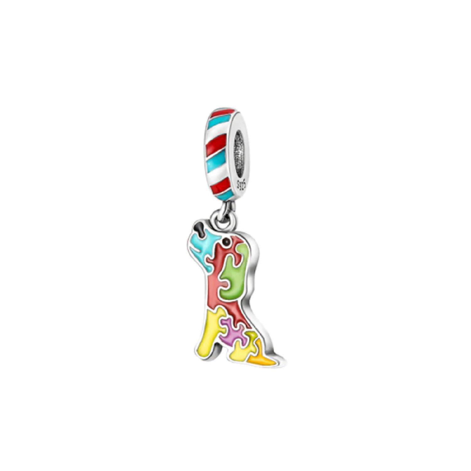 CHARM PERRO Y PUZZLE COLORIDO AUTISMO PLATA 925 SILVER HEART - 1
