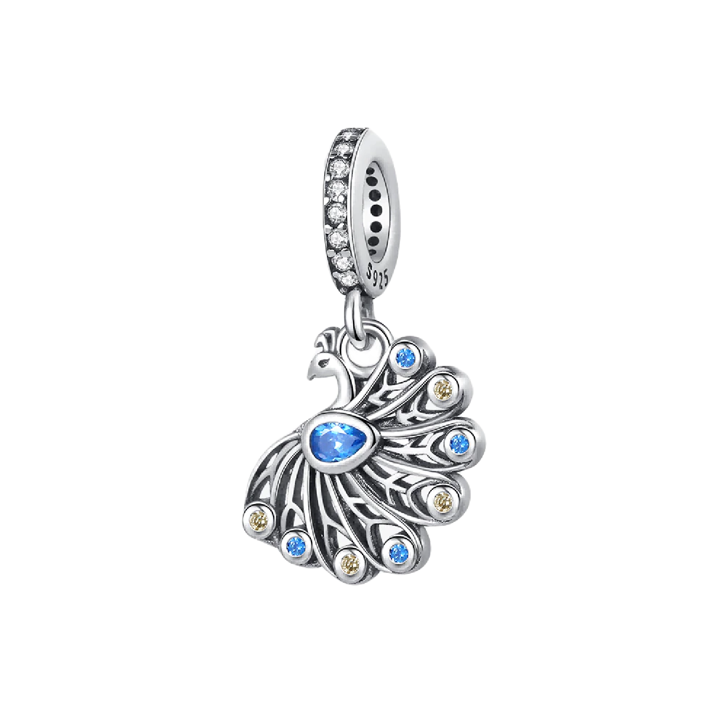CHARM PAVO REAL Y CIRCONES BRILLANTES PLATA 925 SILVER HEART - 1