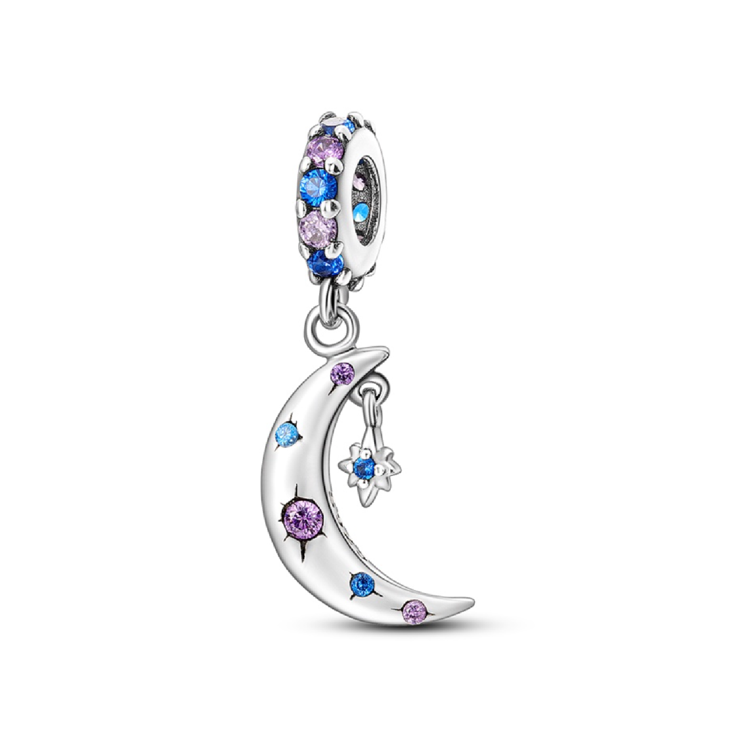 CHARM MEDIA LUNA Y ESTRELLA CIRCONES PLATA 925 SILVER HEART - 1