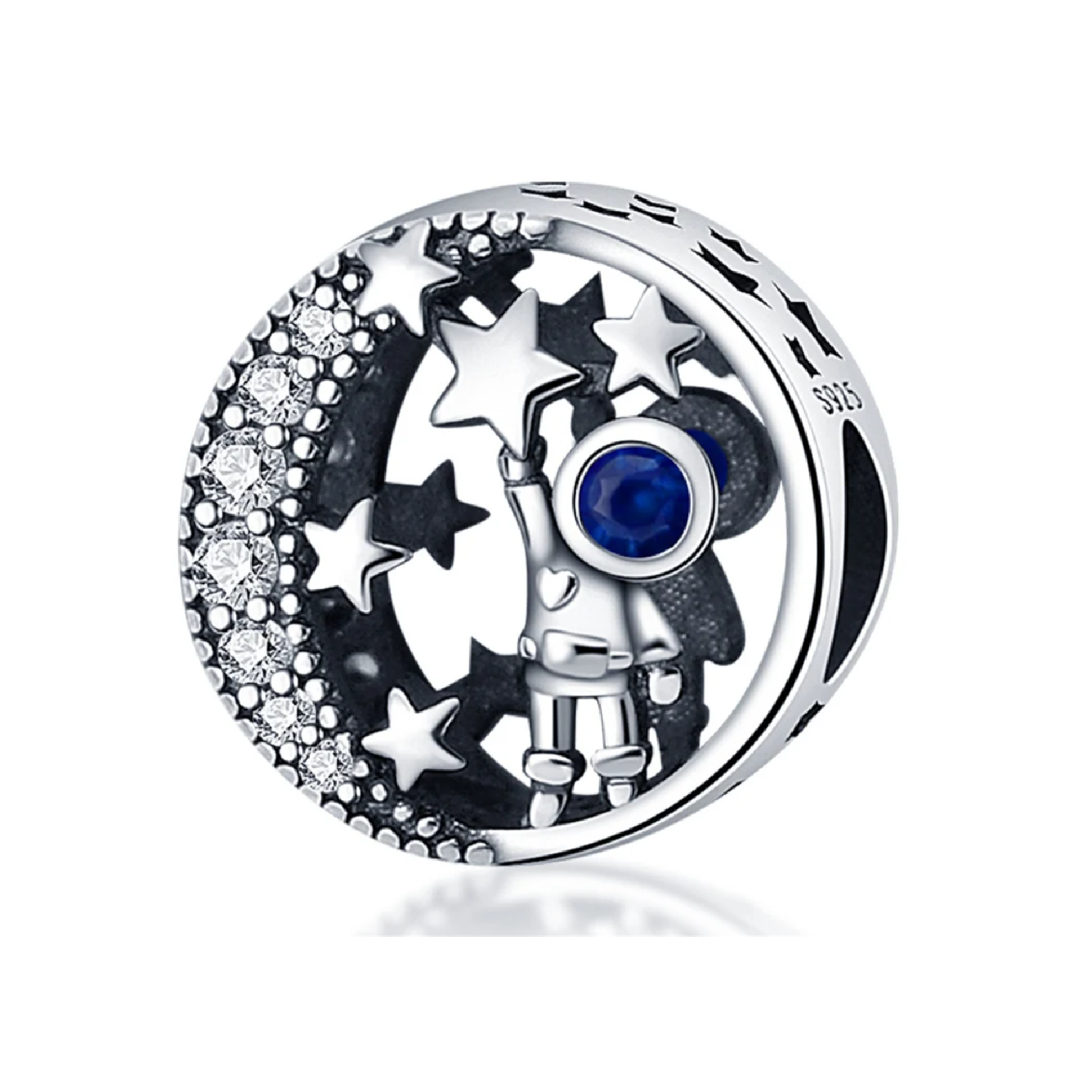 CHARM ASTRONAUTA Y ESTRELLAS EN PLATA 925 SILVER HEART - 1