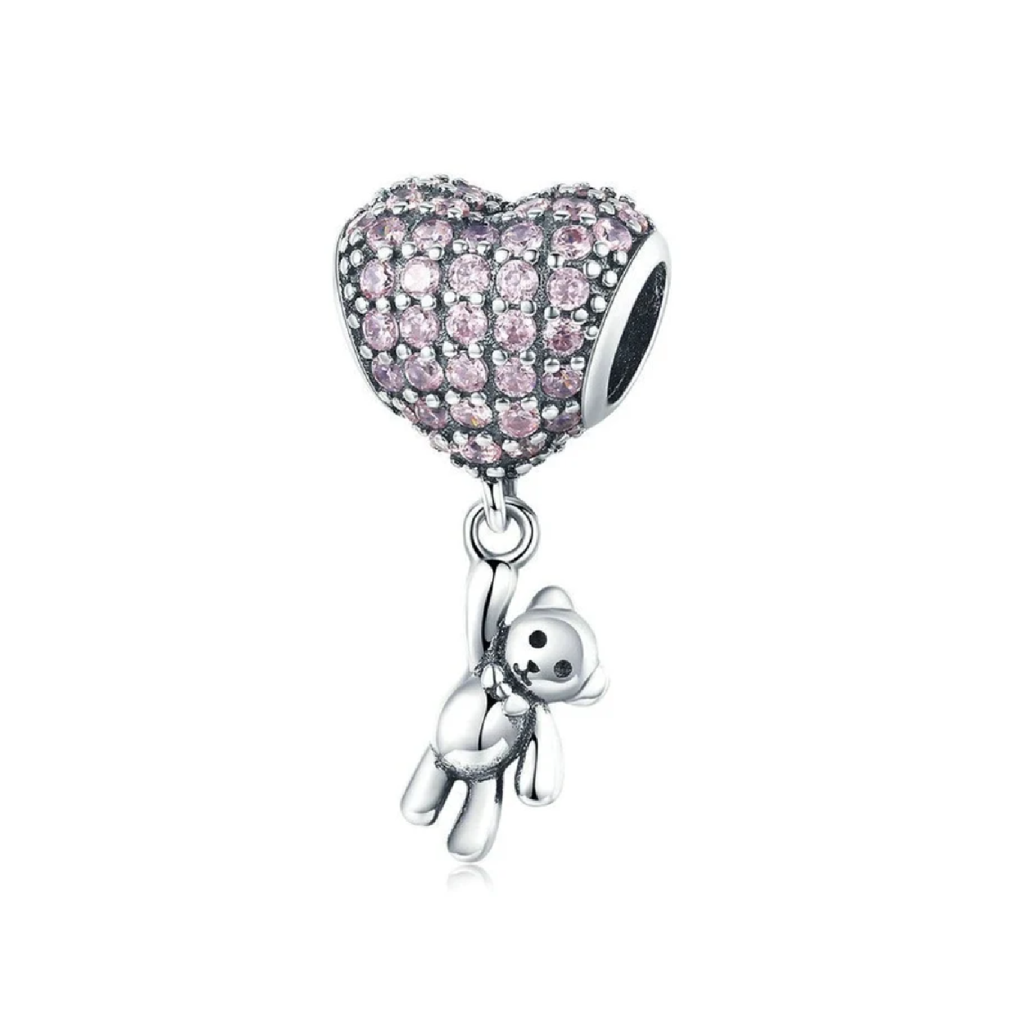 CHARM OSO Y GLOBO DE CORAZÓN ROSA EN PLATA 925 SILVER HEART - 1