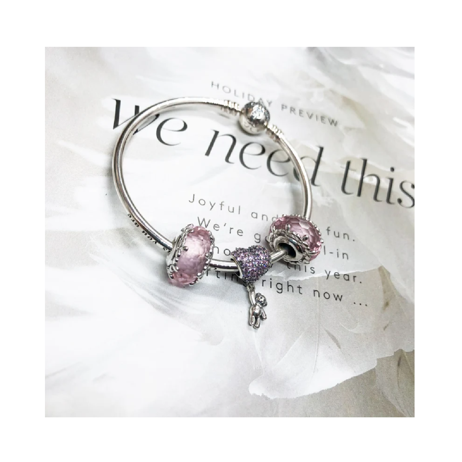 CHARM OSO Y GLOBO DE CORAZÓN ROSA EN PLATA 925 SILVER HEART - 3