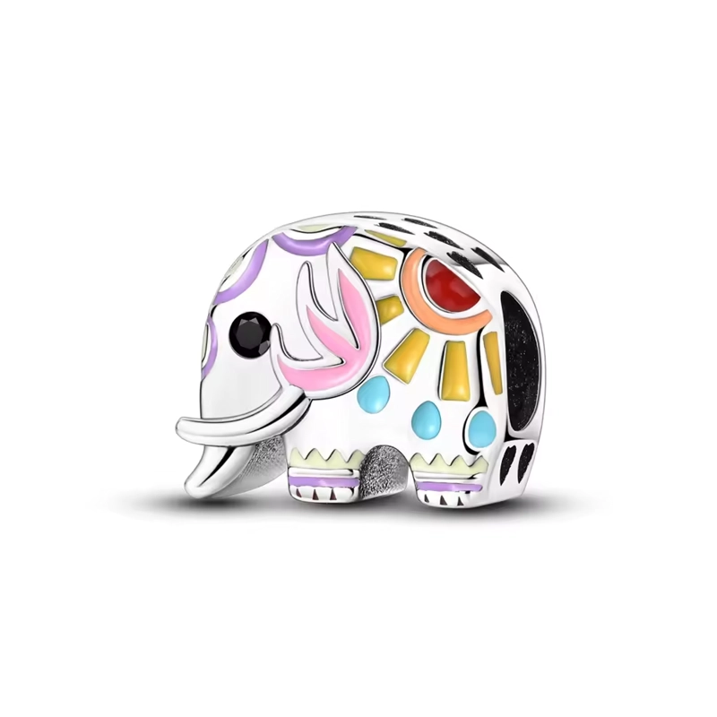 CHARM ELEFANTE COLORIDO DE LA SUERTE PLATA 925 SILVER HEART - 1
