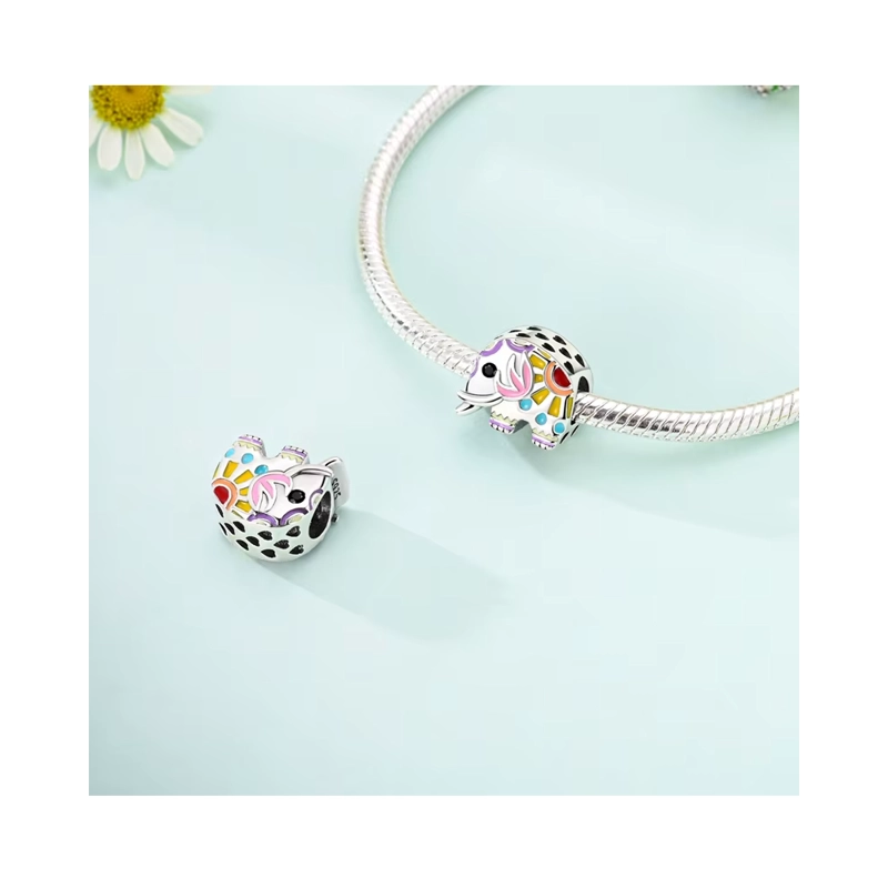 CHARM ELEFANTE COLORIDO DE LA SUERTE PLATA 925 SILVER HEART - 2