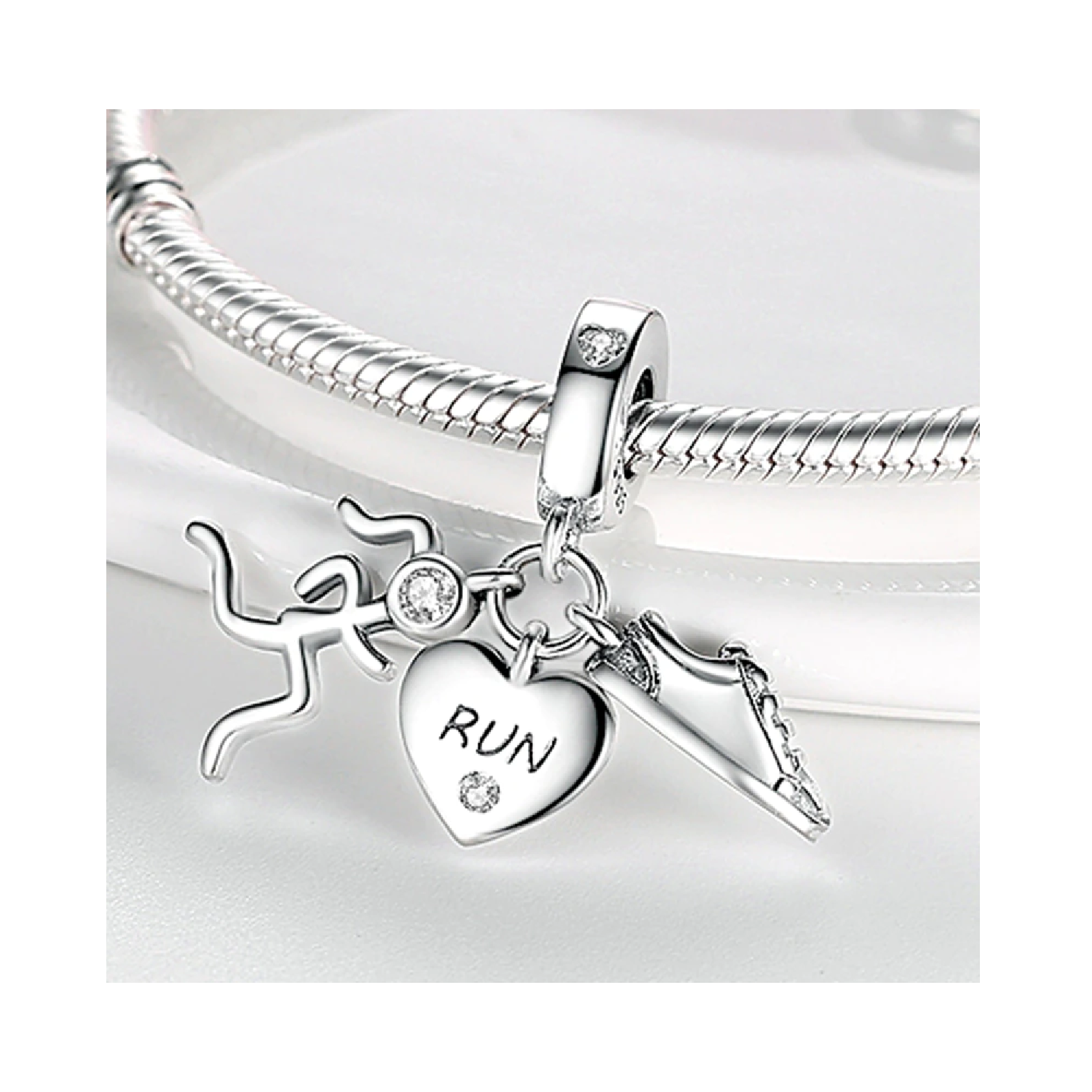 CHARM TRIPLE RUNNING Y CIRCONES EN PLATA 925 SILVER HEART - 2