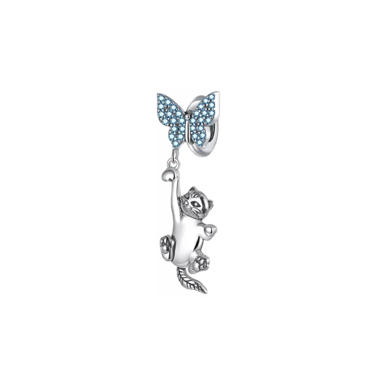 CHARM GATITO Y MARIPOSA CELESTE EN PLATA 925 SILVER HEART - 1