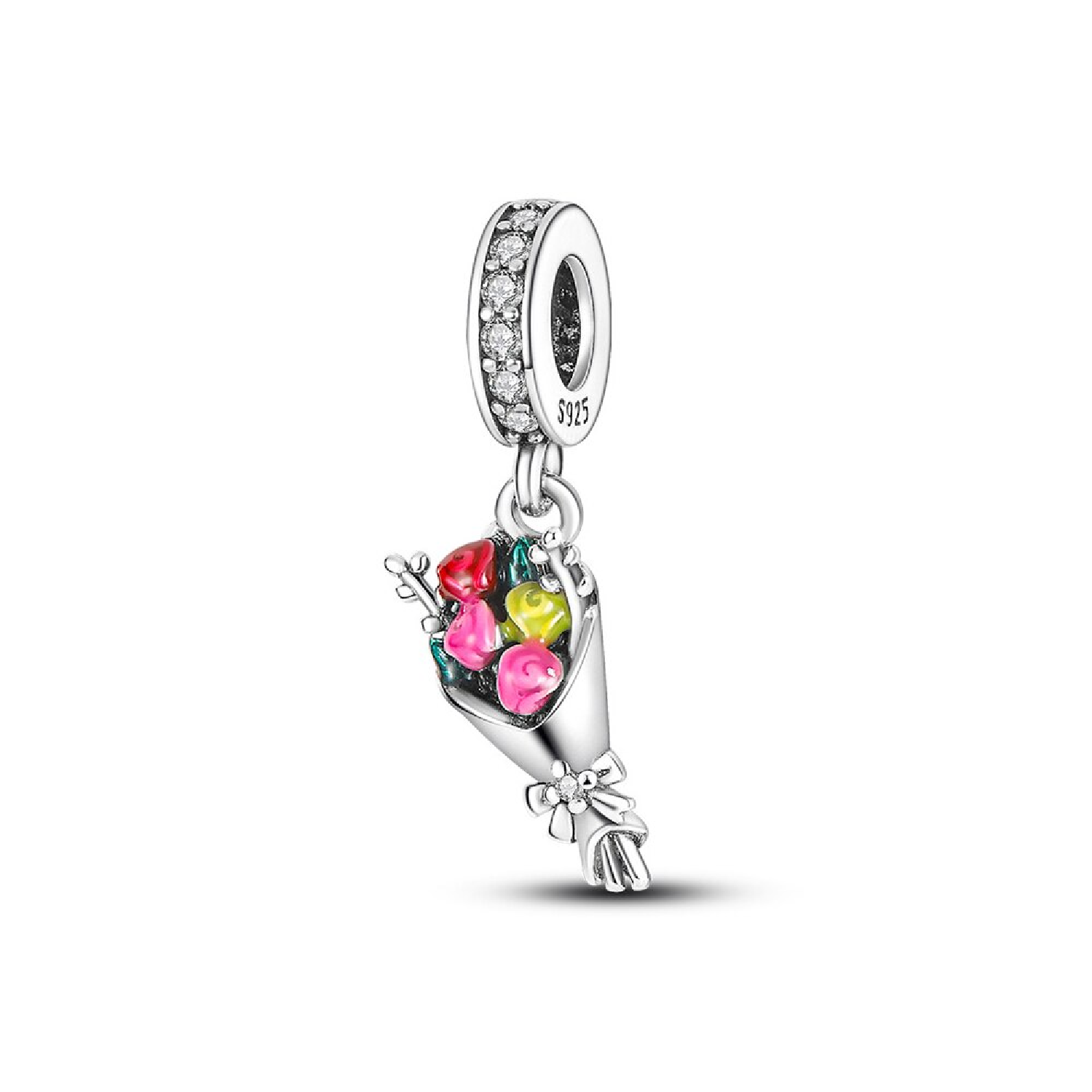 CHARM RAMO DE ROSAS COLORIDO CIRCONES PLATA 925 SILVER HEART - 1