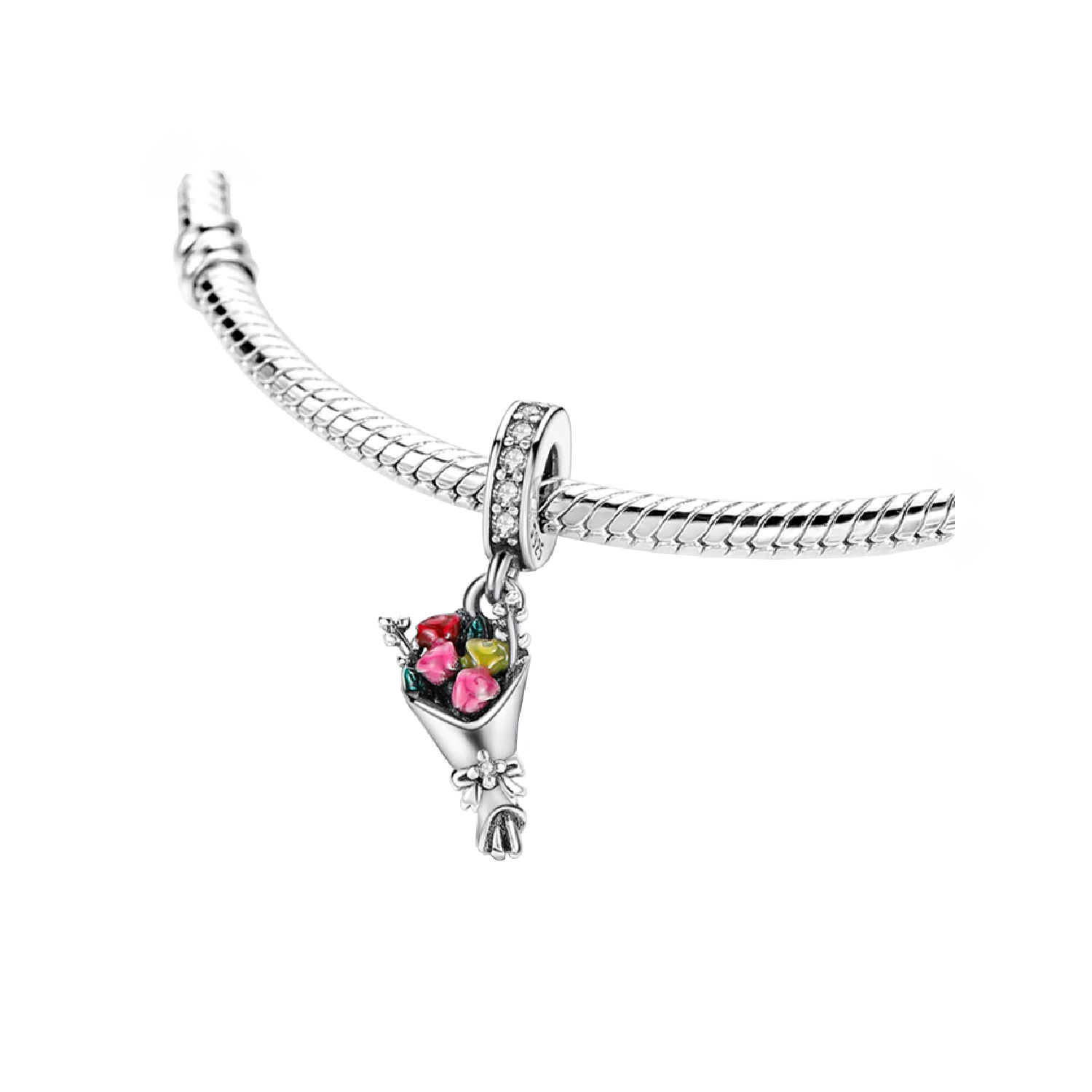CHARM RAMO DE ROSAS COLORIDO CIRCONES PLATA 925 SILVER HEART - 2