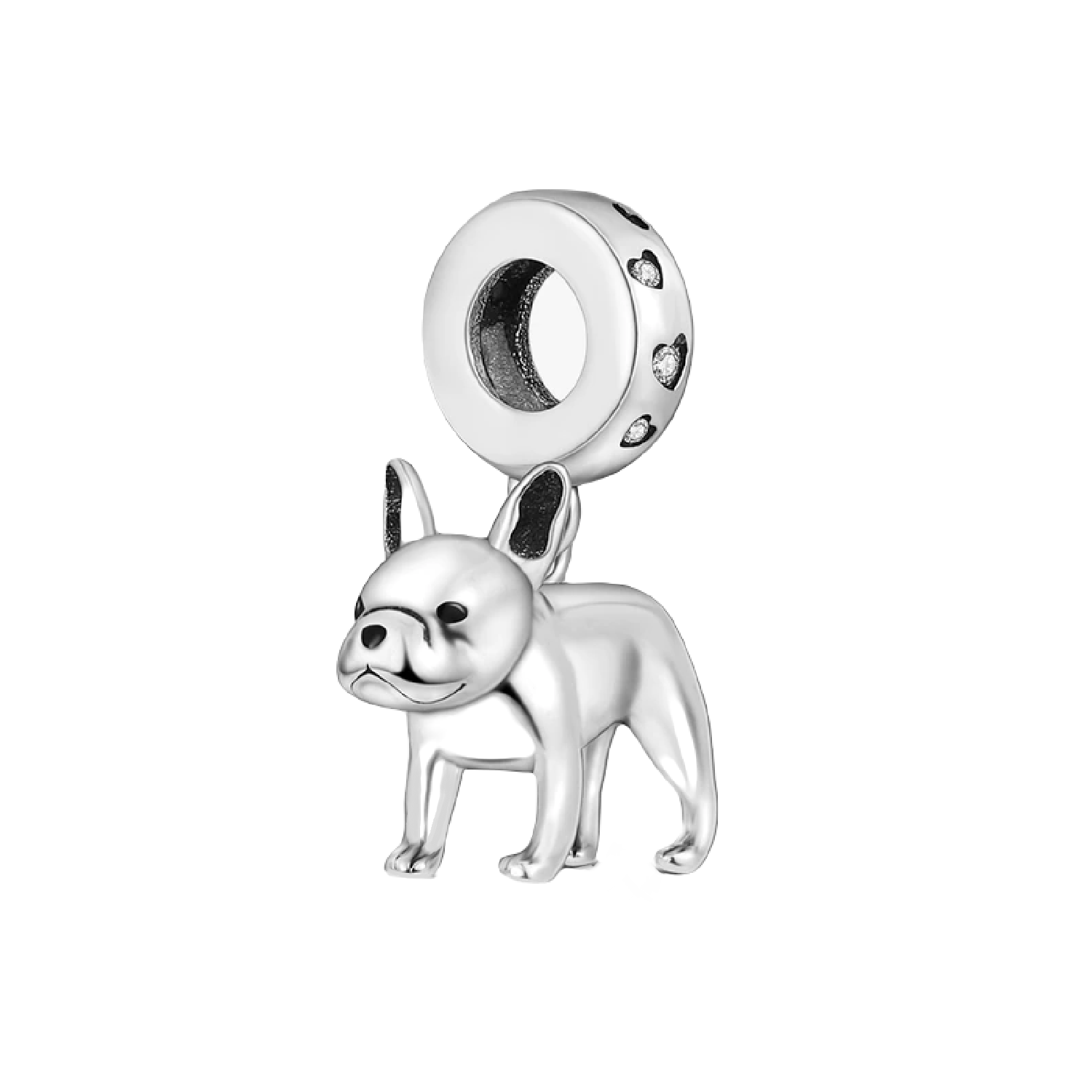 CHARM PERRO BULLDOG FRANCÉS CIRCONES PLATA 925 SILVER HEART - 1