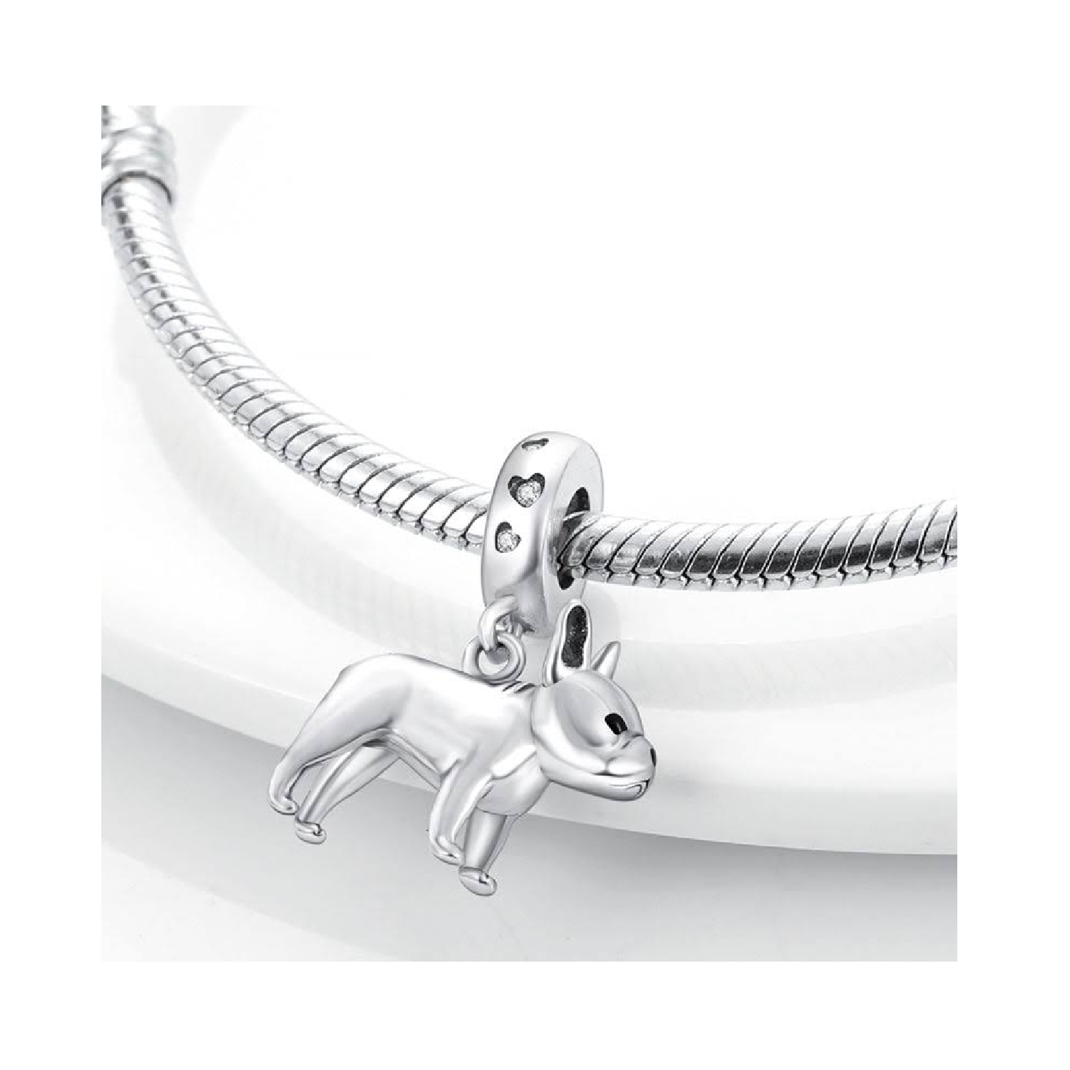 CHARM PERRO BULLDOG FRANCÉS CIRCONES PLATA 925 SILVER HEART - 2