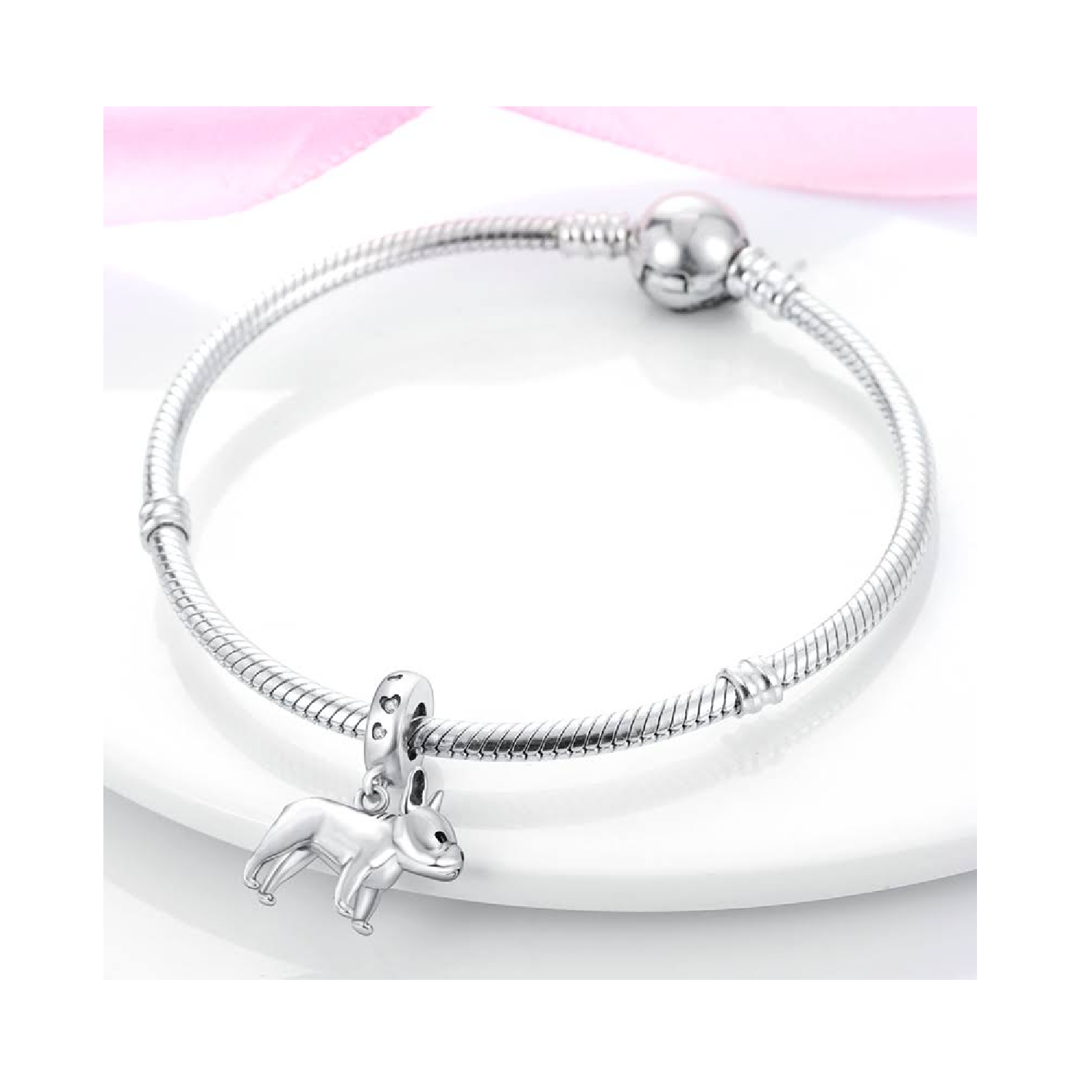 CHARM PERRO BULLDOG FRANCÉS CIRCONES PLATA 925 SILVER HEART - 3