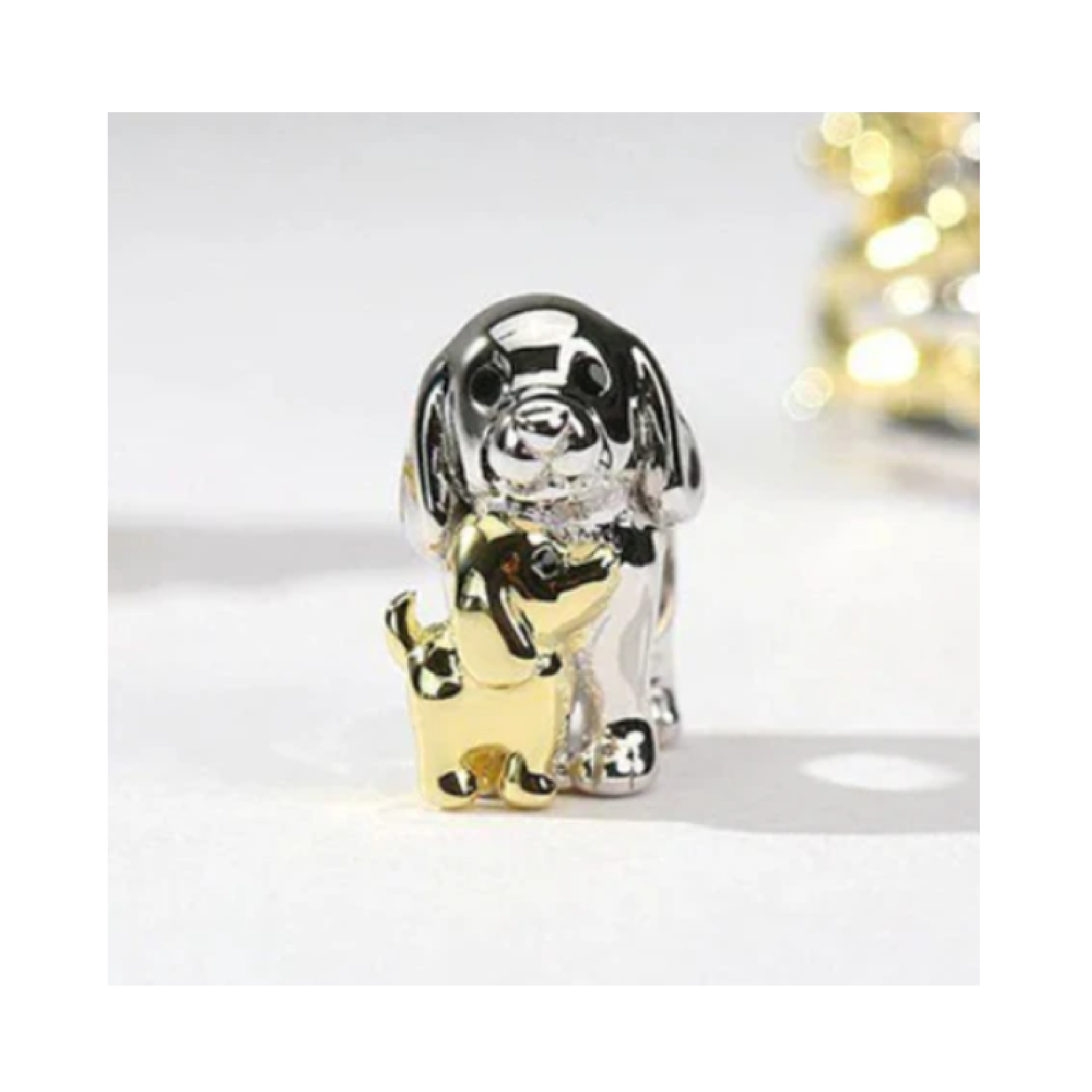CHARM PERRITA Y CACHORRO DORADO EN PLATA 925 SILVER HEART - 2