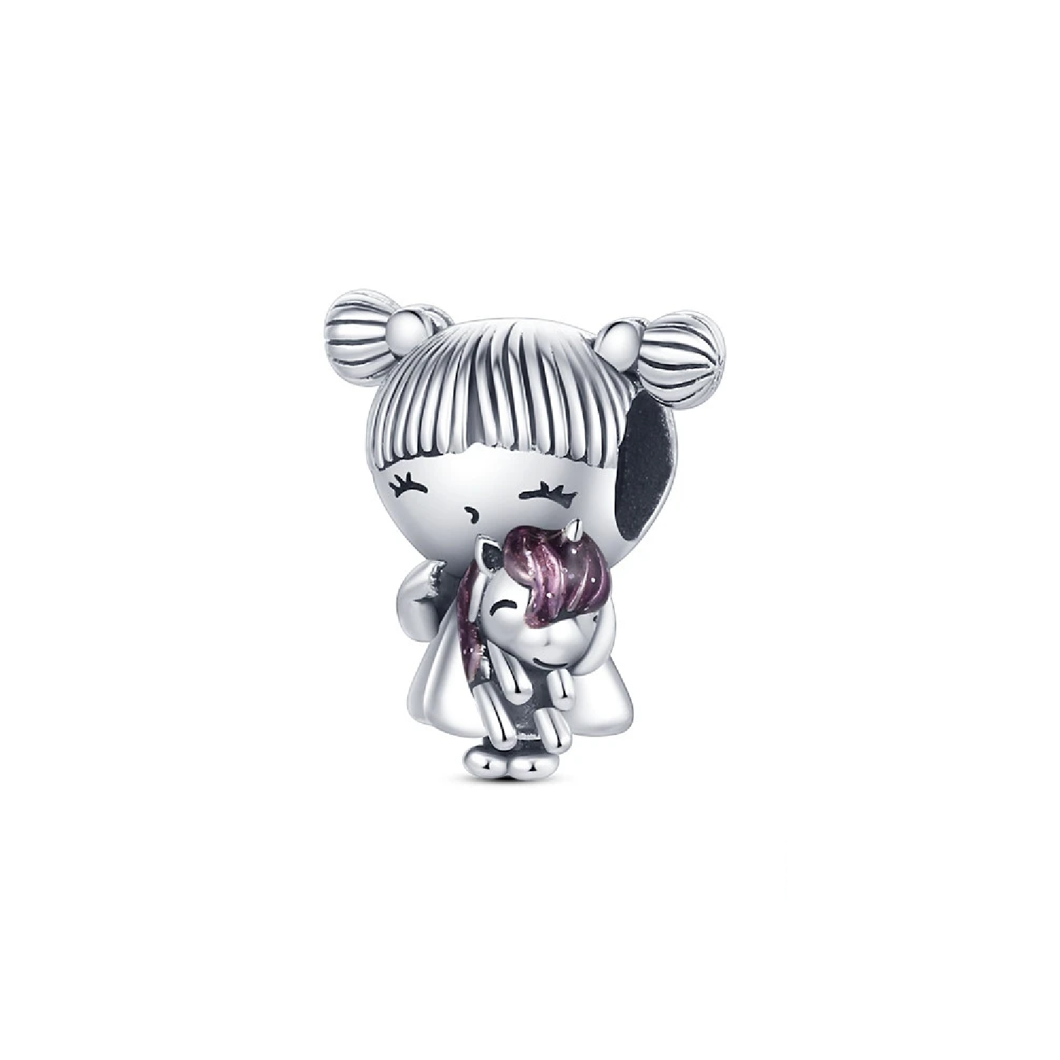 CHARM NIÑA PEQUEÑA Y UNICORNIO EN PLATA 925 SILVER HEART - 1