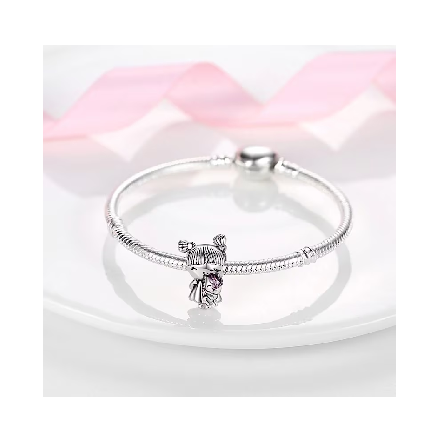 CHARM NIÑA PEQUEÑA Y UNICORNIO EN PLATA 925 SILVER HEART - 2