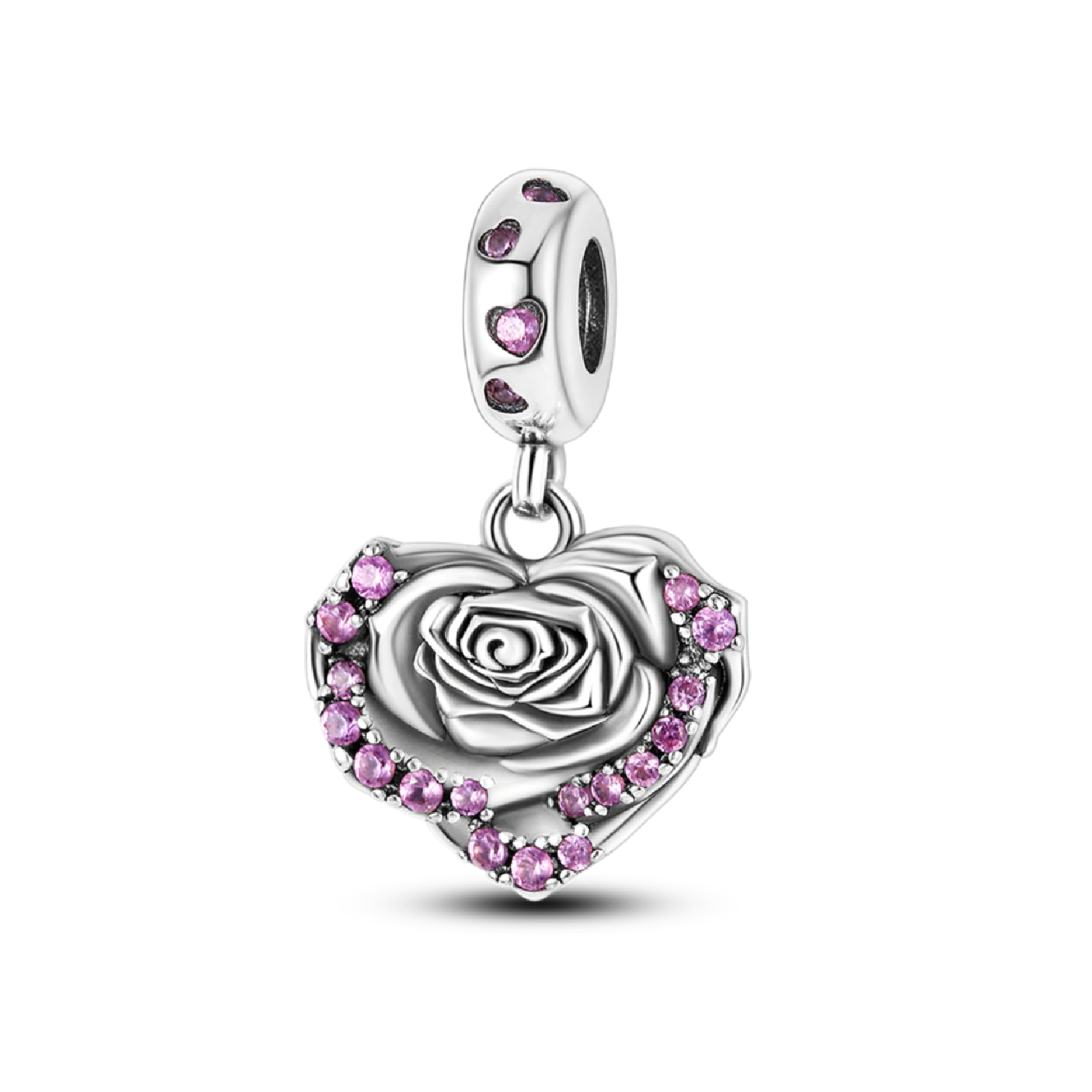 CHARM CORAZÓN DE ROSA Y CIRCONES EN PLATA 925 SILVER HEART - 1