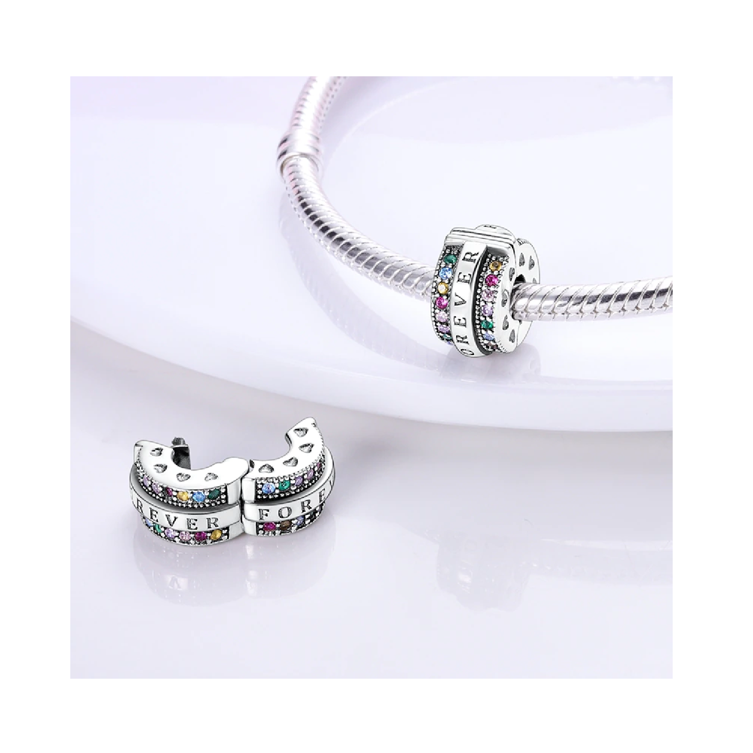 CHARM CLIP FOREVER CIRCONES CORAZONES PLATA 925 SILVER HEART - 2