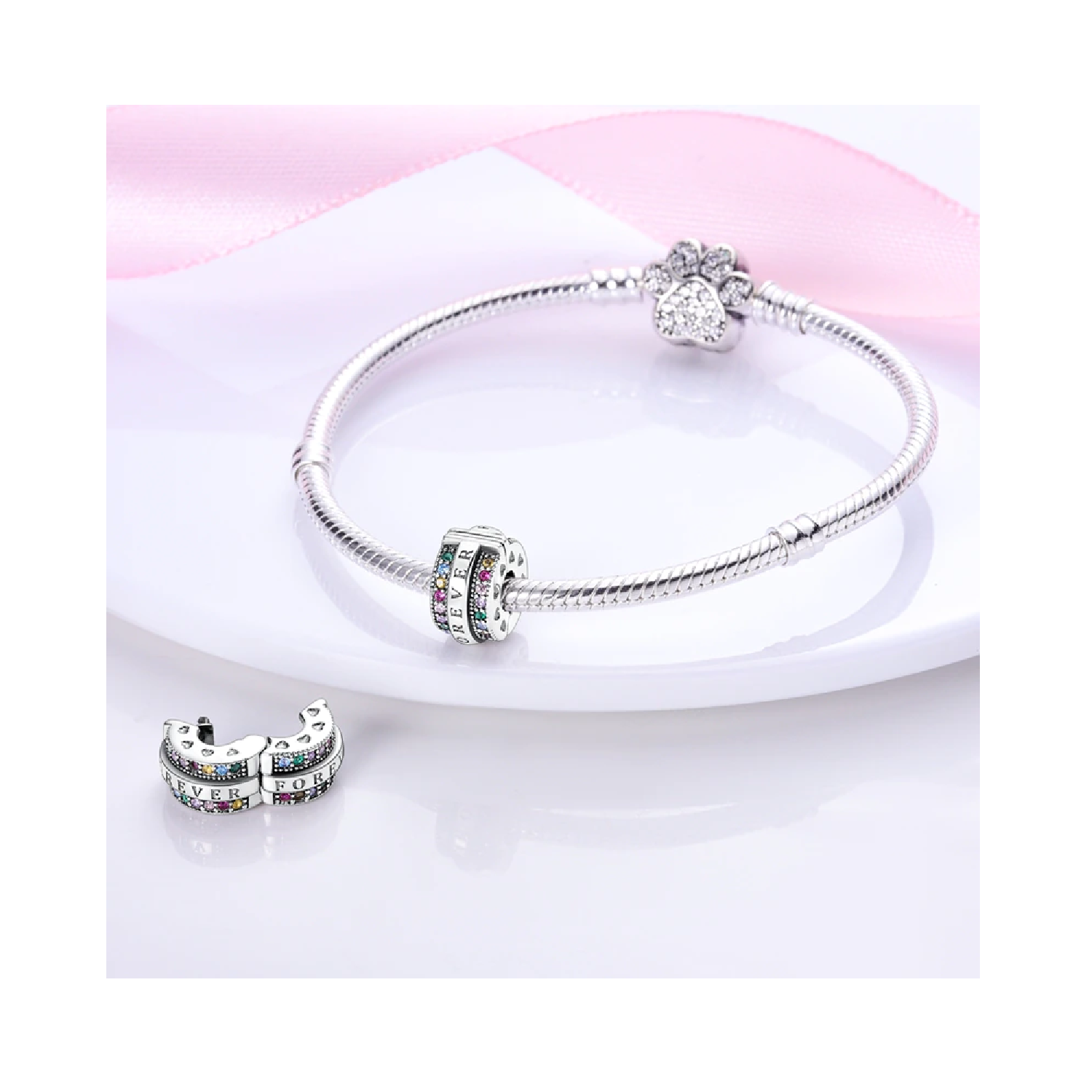 CHARM CLIP FOREVER CIRCONES CORAZONES PLATA 925 SILVER HEART - 3
