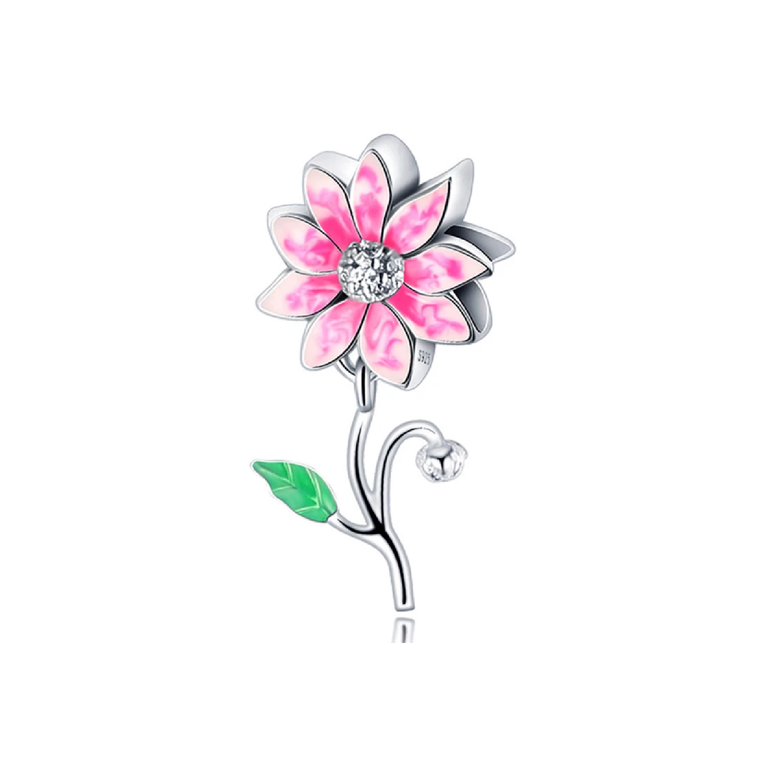 CHARM FLOR ROSADA CIRCONES BRILLANTES PLATA 925 SILVER HEART - 1