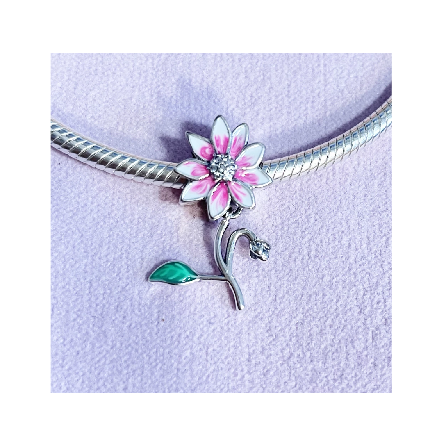 CHARM FLOR ROSADA CIRCONES BRILLANTES PLATA 925 SILVER HEART - 2