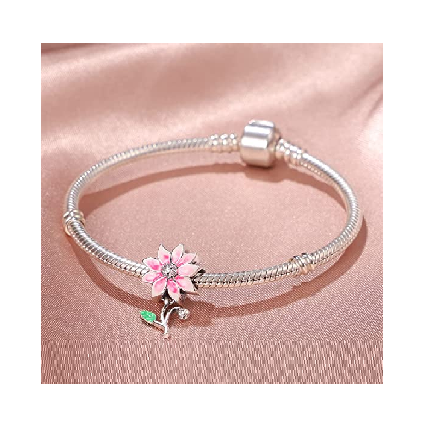 CHARM FLOR ROSADA CIRCONES BRILLANTES PLATA 925 SILVER HEART - 3