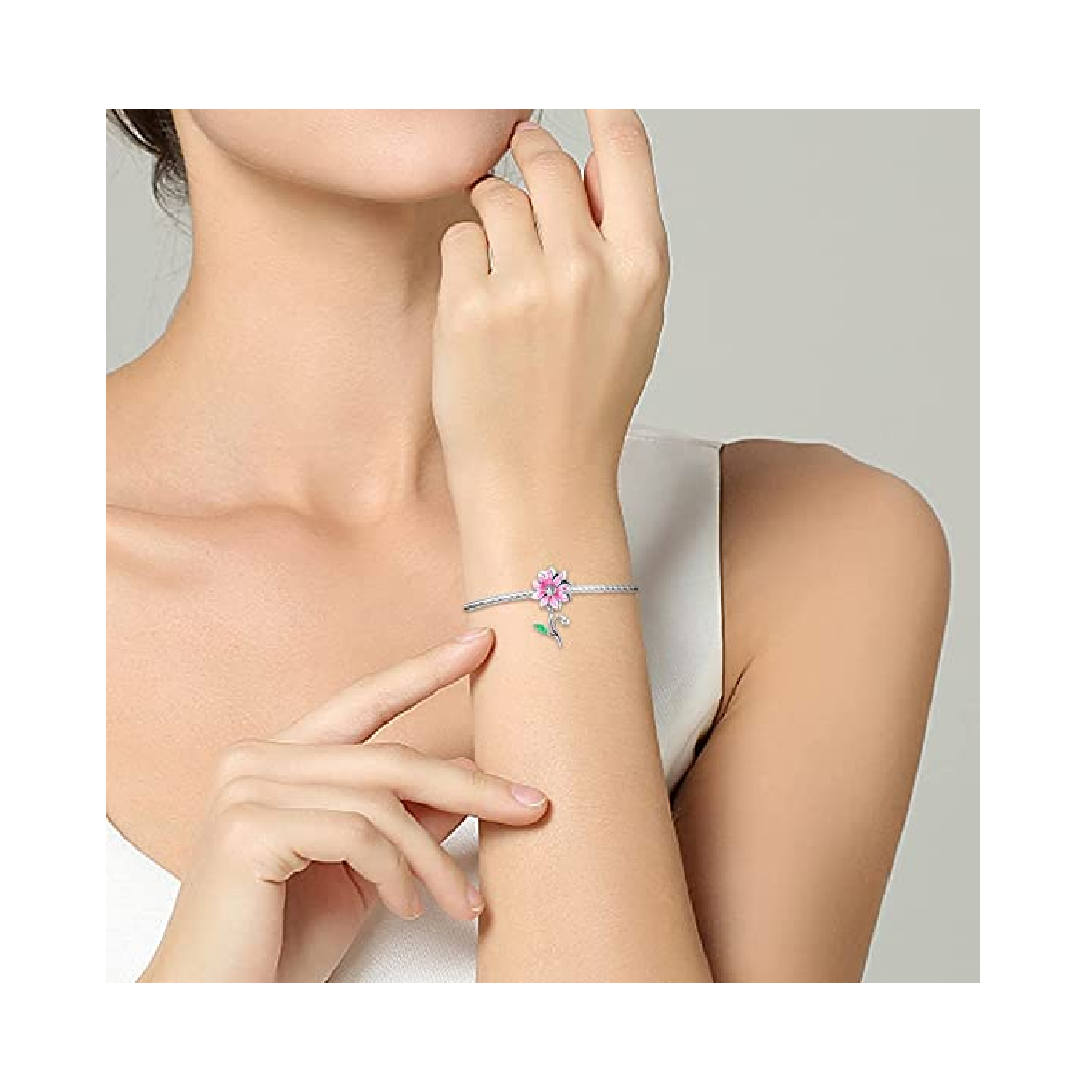 CHARM FLOR ROSADA CIRCONES BRILLANTES PLATA 925 SILVER HEART - 4