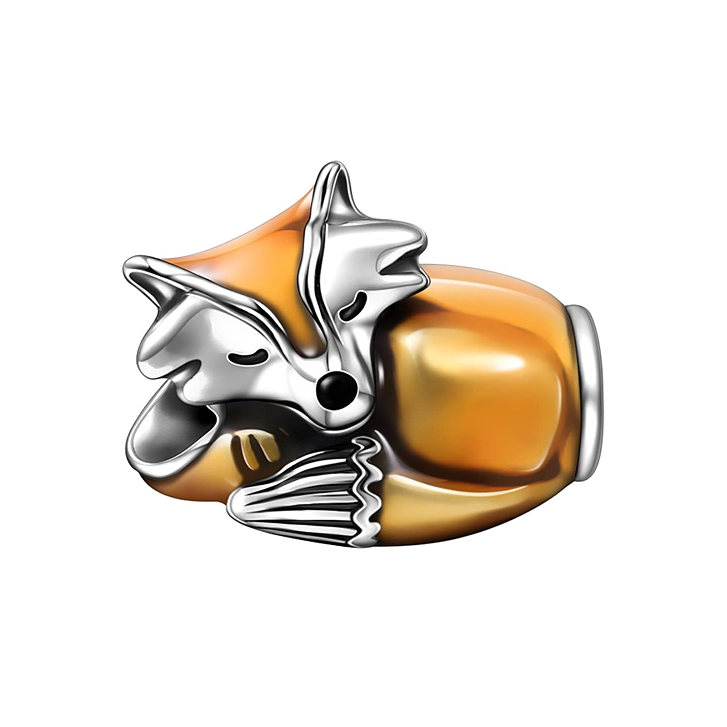 CHARM ZORRO DORADO DURMIENDO EN PLATA 925 SILVER HEART - 1