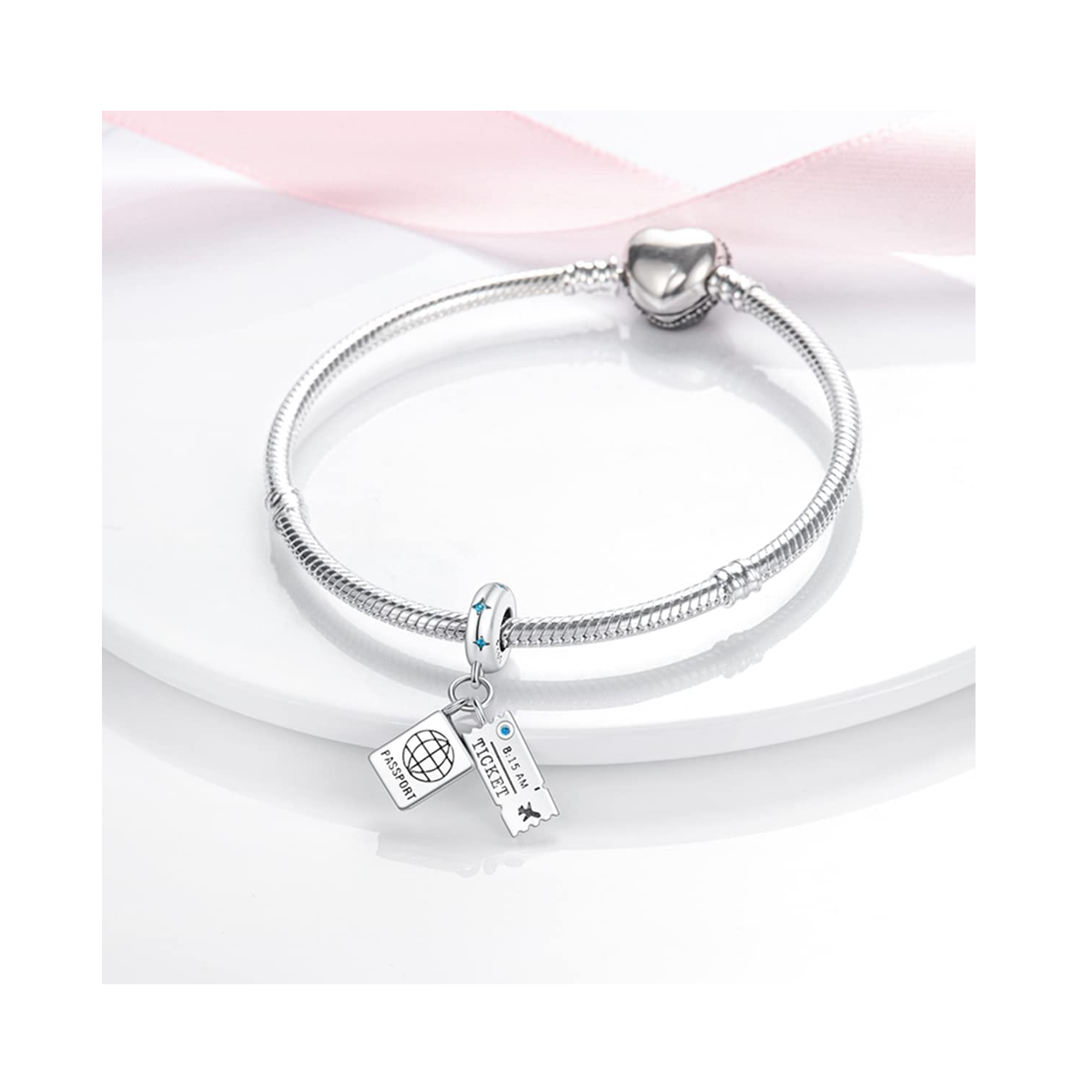 CHARM PASAPORTE Y TICKET DE AVIÓN EN PLATA 925 SILVER HEART - 3