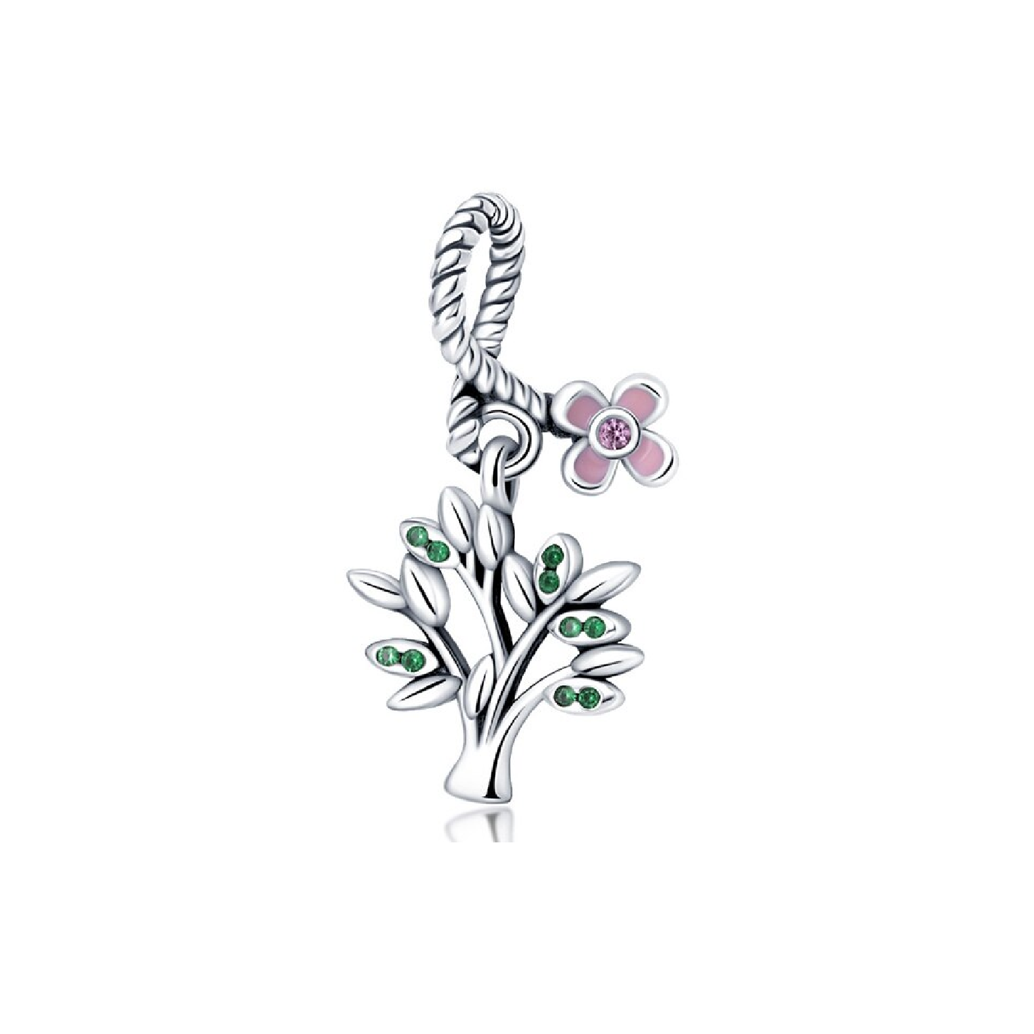 CHARM ÁRBOL DE VIDA Y FLOR ROSA EN PLATA 925 SILVER HEART - 1