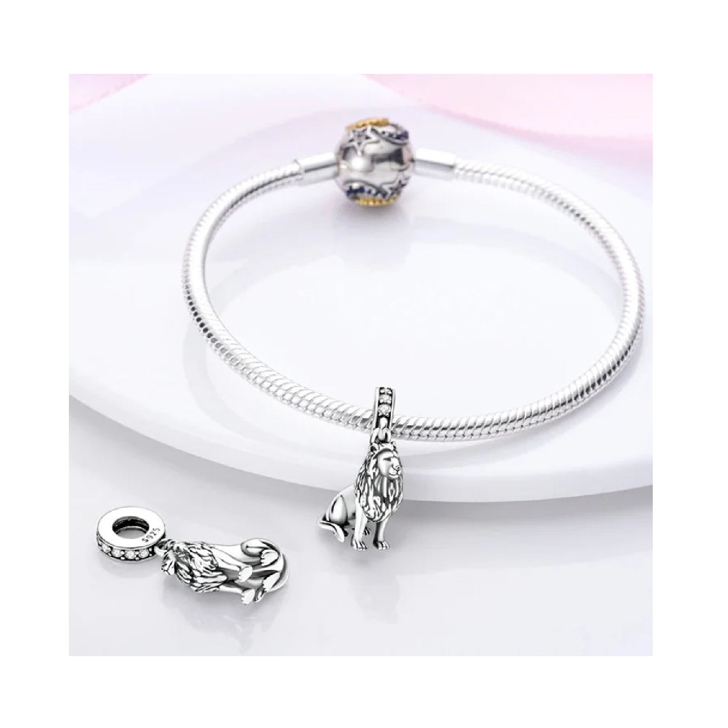 CHARM LEÓN MAJESTUOSO Y CIRCONES EN PLATA 925 SILVER HEART - 3