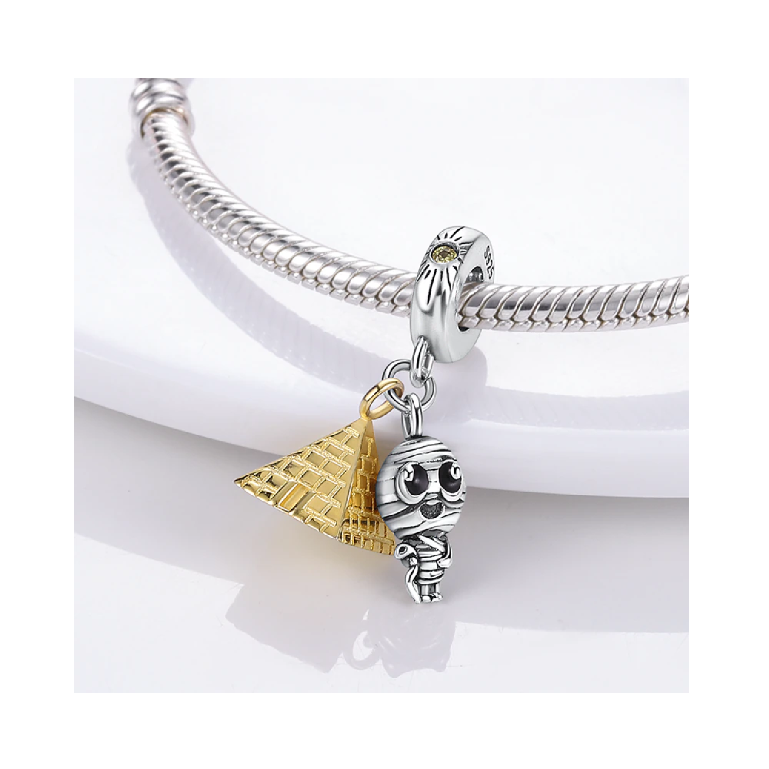 CHARM MOMIA Y PIRÁMIDE EGIPCIA EN PLATA 925 SILVER HEART - 2