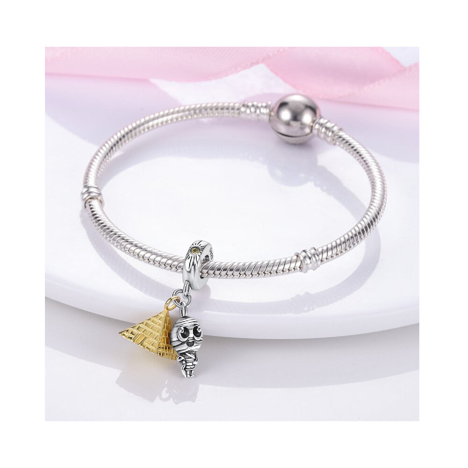 CHARM MOMIA Y PIRÁMIDE EGIPCIA EN PLATA 925 SILVER HEART - 3