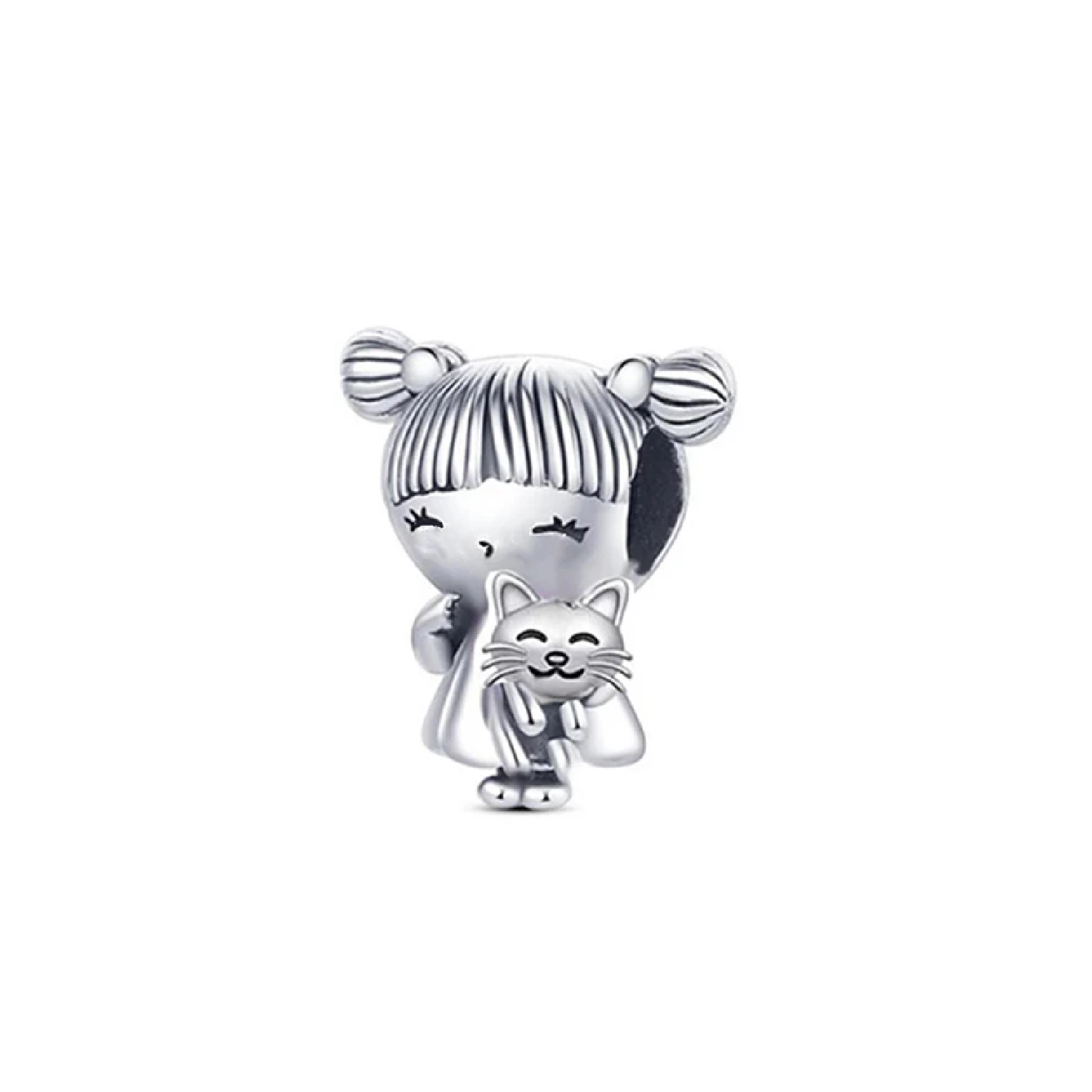 CHARM NIÑA PEQUEÑA Y GATITO EN PLATA 925 SILVER HEART - 1